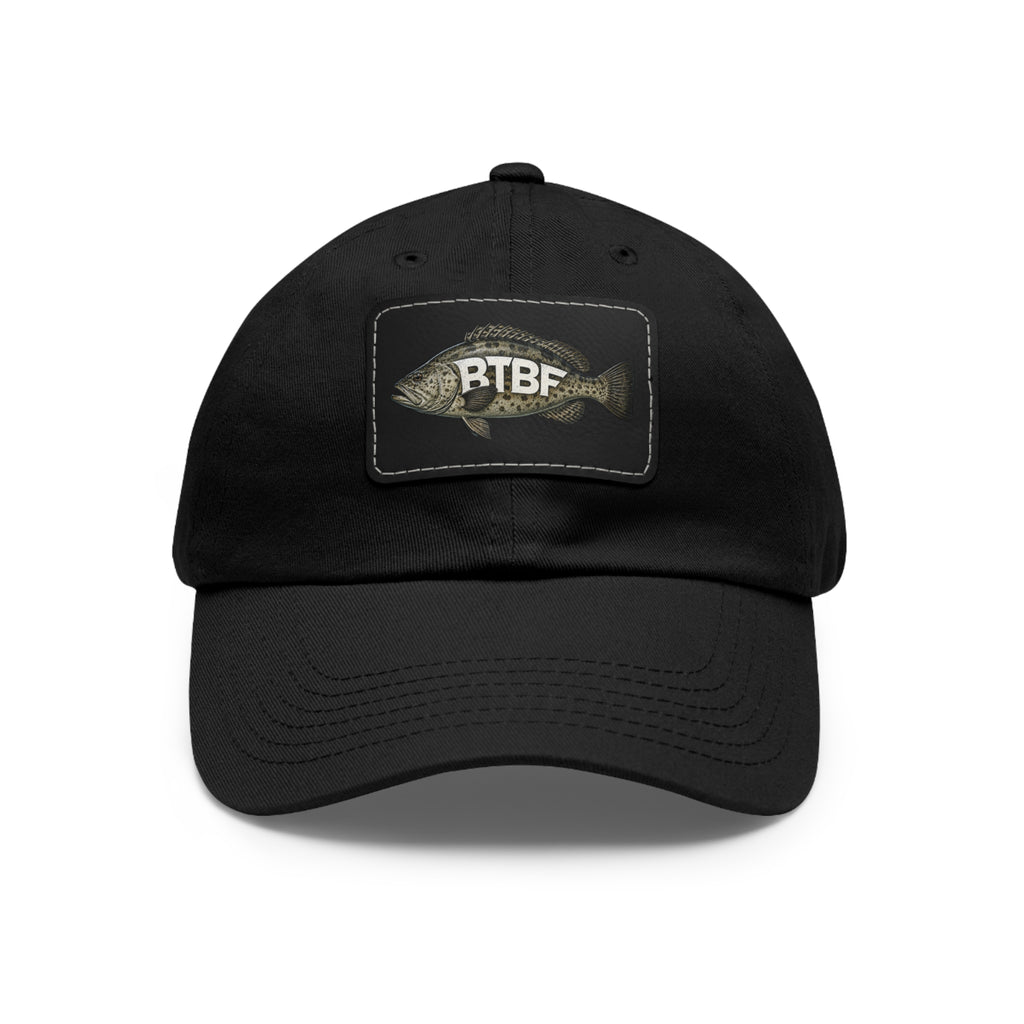 Grouper Leather Patch Dad Hat — RTBF Fishing Logo Cap