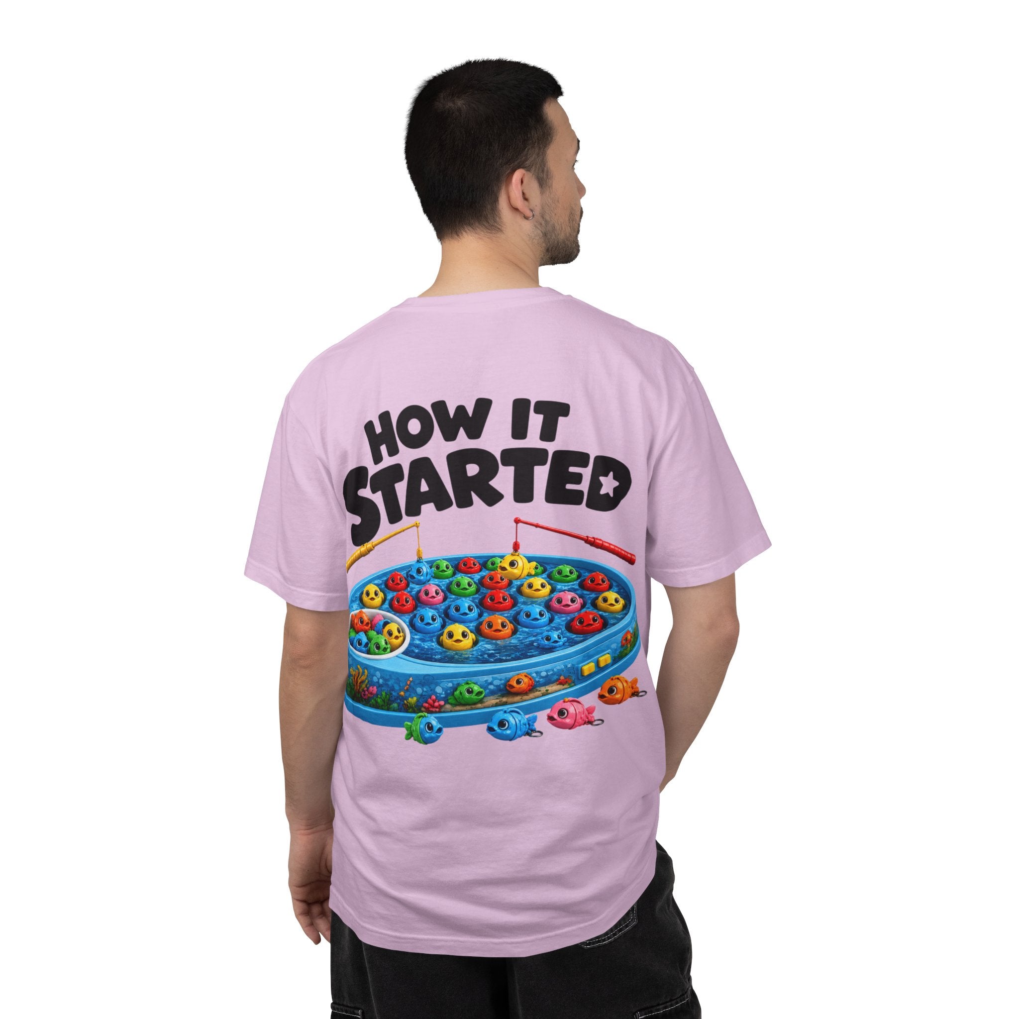 T-Shirt — "BTBF" Front / "How It Started" Fishing Game Back Graphic