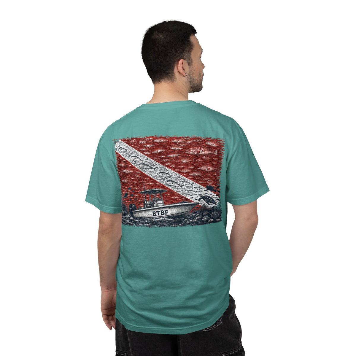 BTBF Dive Flag T-Shirt — Back Graphic Boat & Scuba Flag Tee