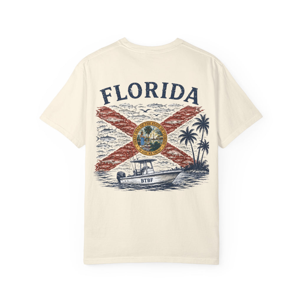 Florida Vintage Flag T‑Shirt — 'BTBF' Boat Graphic
