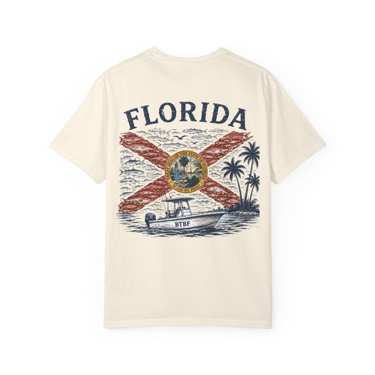 Florida Vintage Flag T‑Shirt — 'BTBF' Boat Graphic