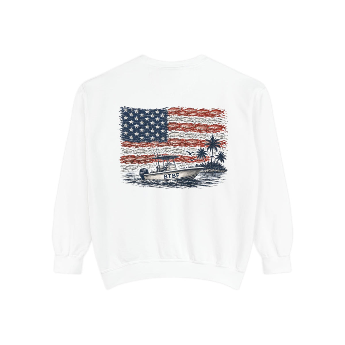 Sweatshirt — BTBF American Flag Boat Graphic Crewneck