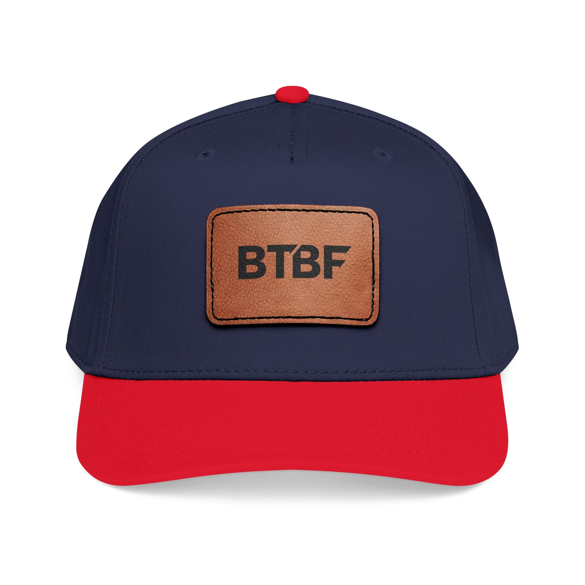 BTBF Leather Patch Baseball Cap — Mid Profile Rectangle Patch Hat