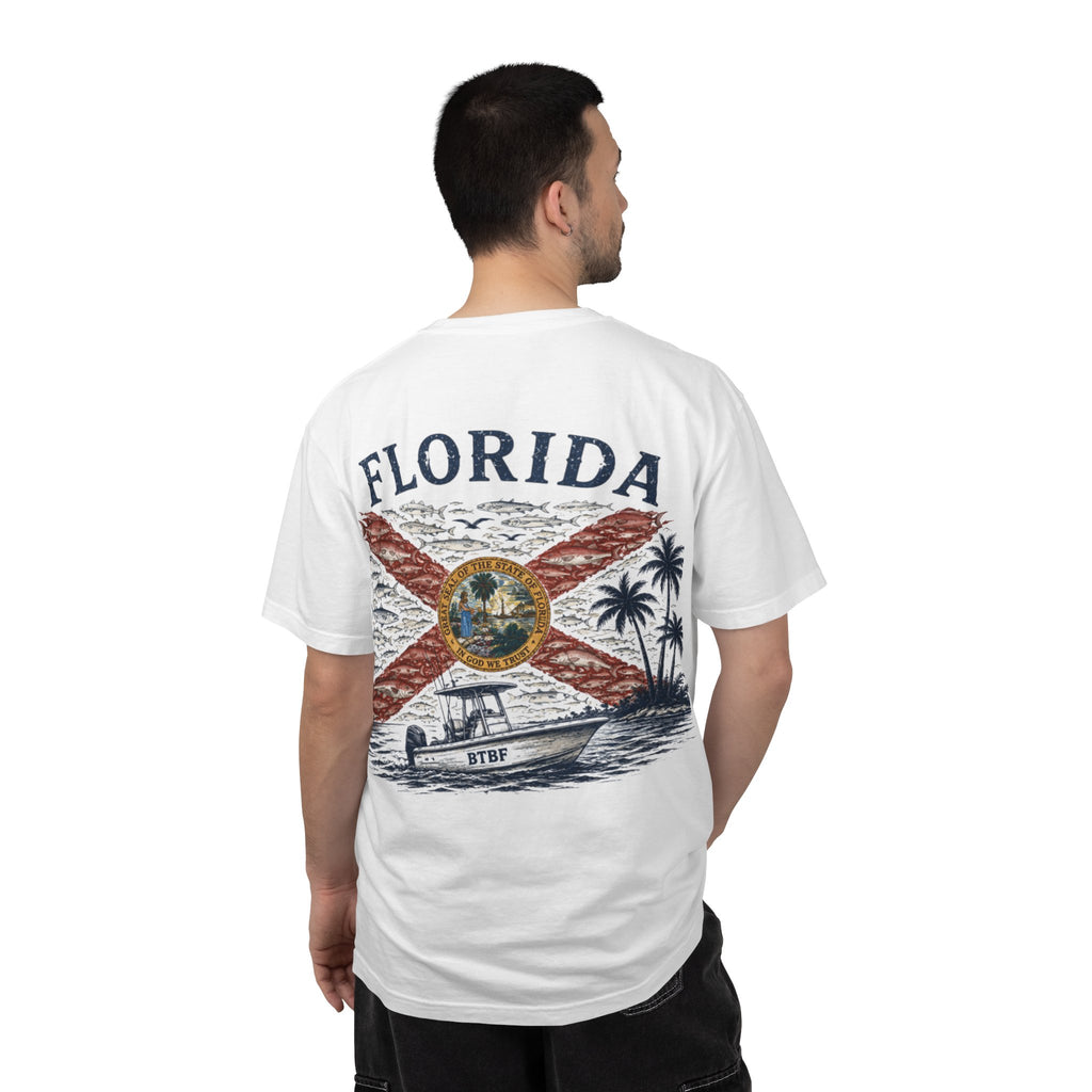 Florida Vintage Flag T‑Shirt — 'BTBF' Boat Graphic