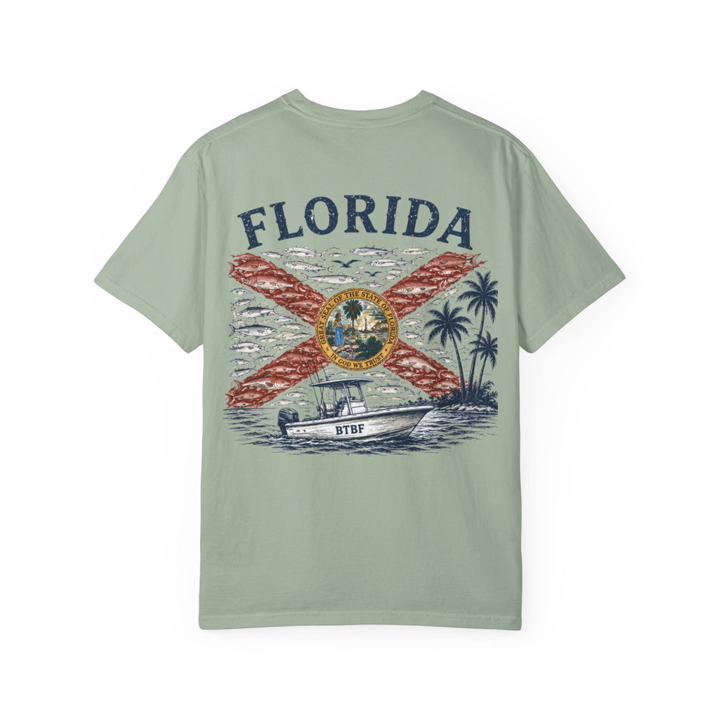 Florida Vintage Flag T‑Shirt — 'BTBF' Boat Graphic