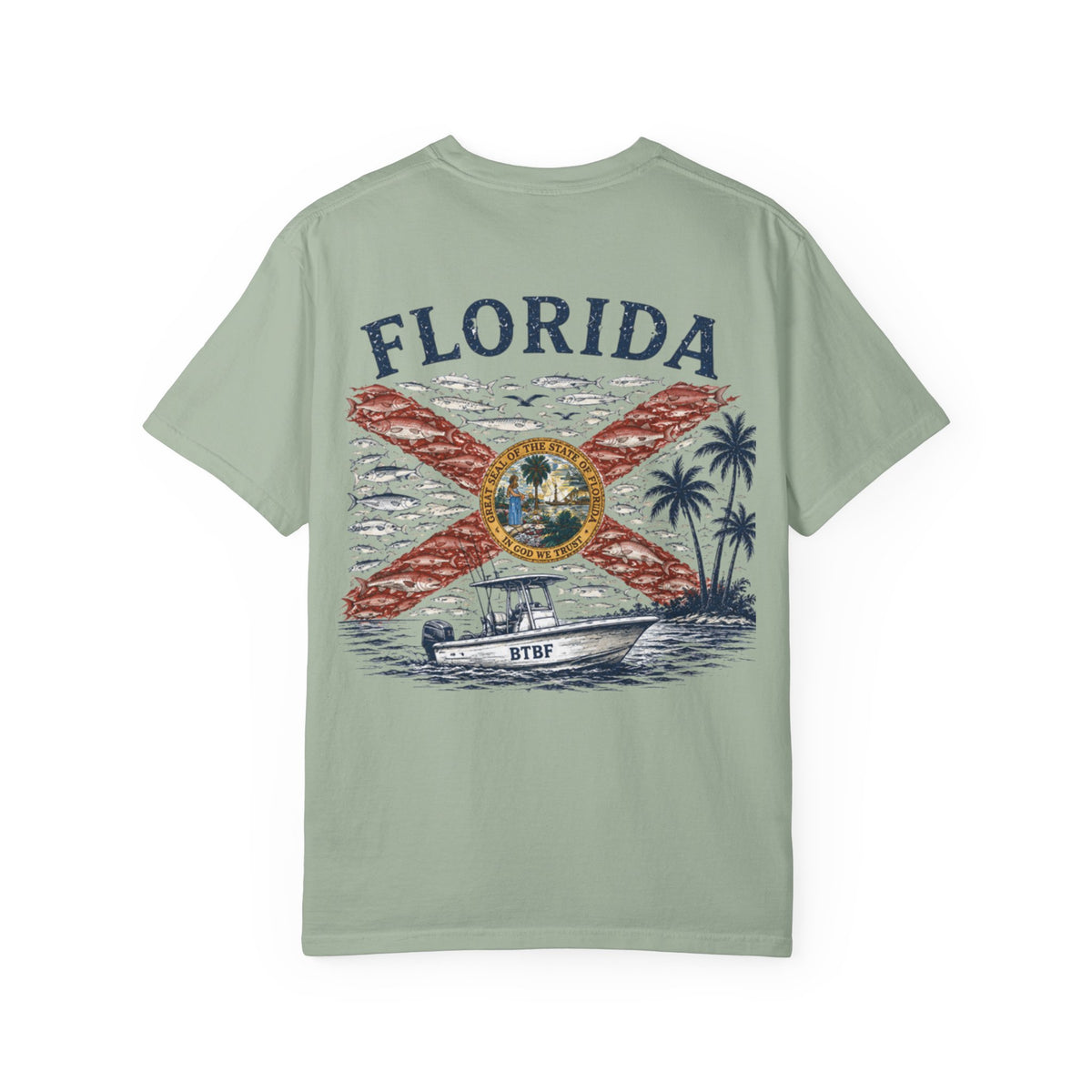 Florida Vintage Flag T‑Shirt — 'BTBF' Boat Graphic