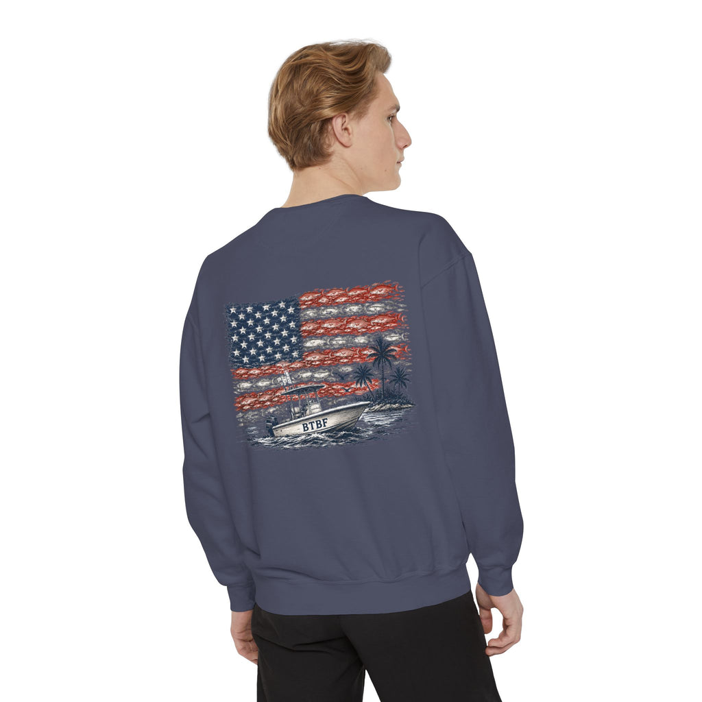 Sweatshirt — BTBF American Flag Boat Graphic Crewneck