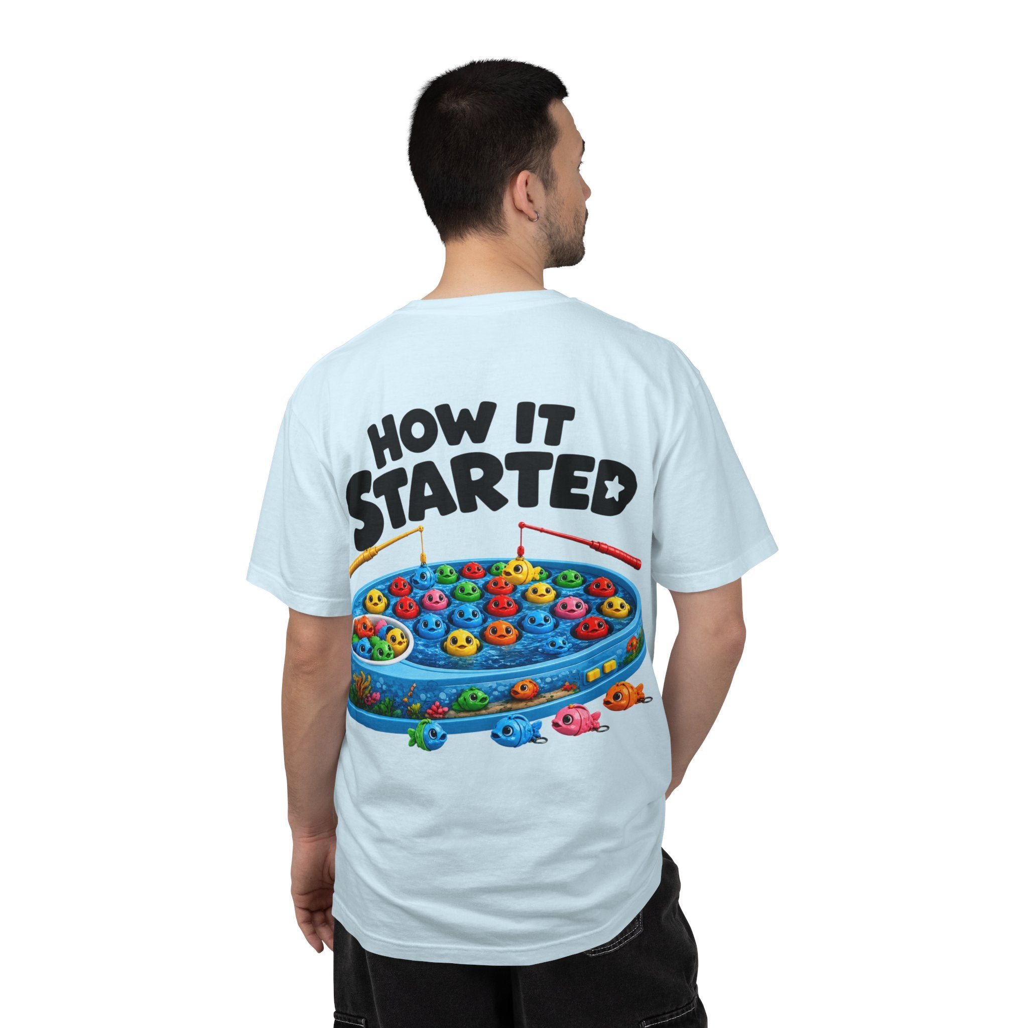 T-Shirt — "BTBF" Front / "How It Started" Fishing Game Back Graphic