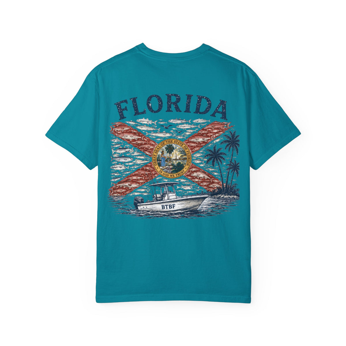 Florida Vintage Flag T‑Shirt — 'BTBF' Boat Graphic
