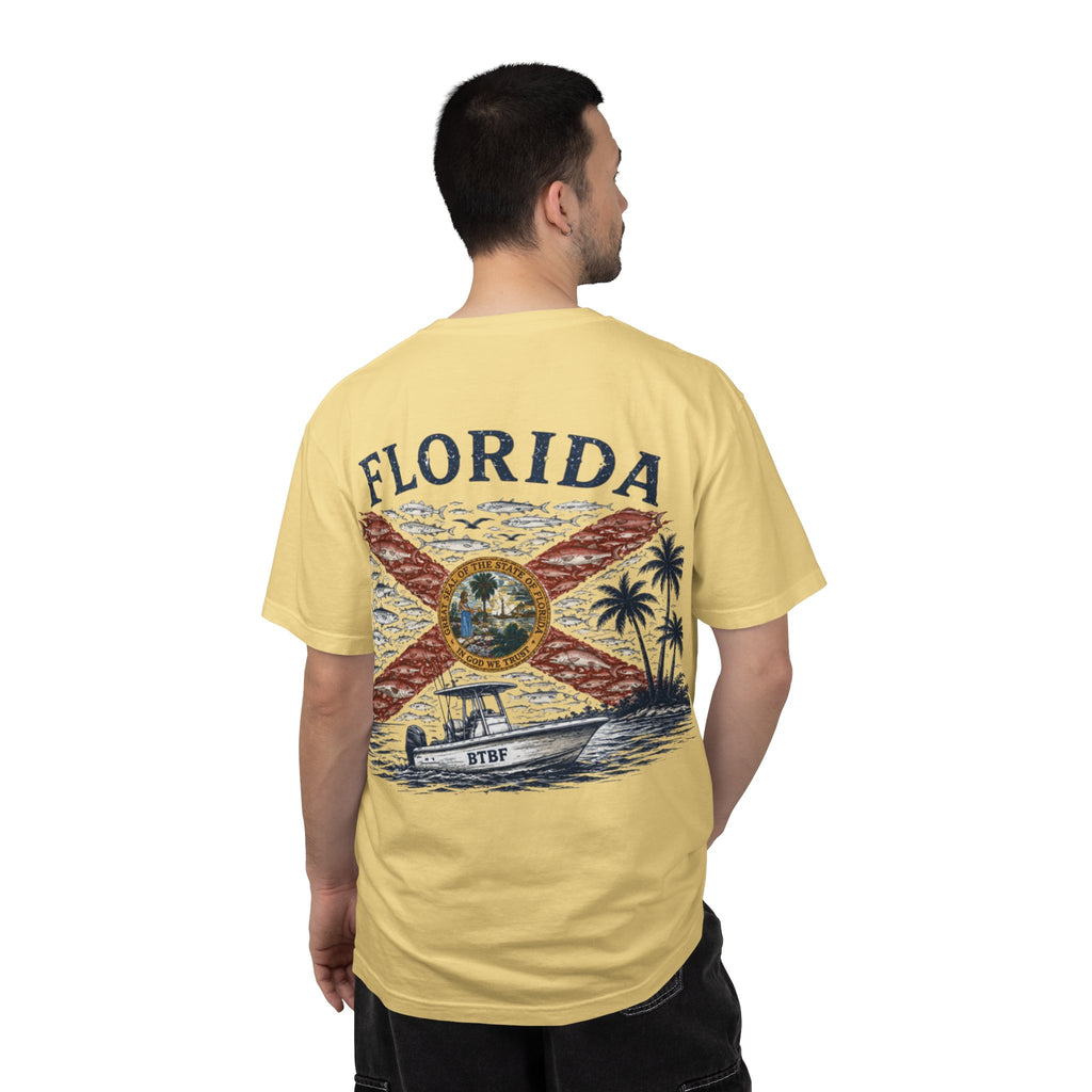 Florida Vintage Flag T‑Shirt — 'BTBF' Boat Graphic