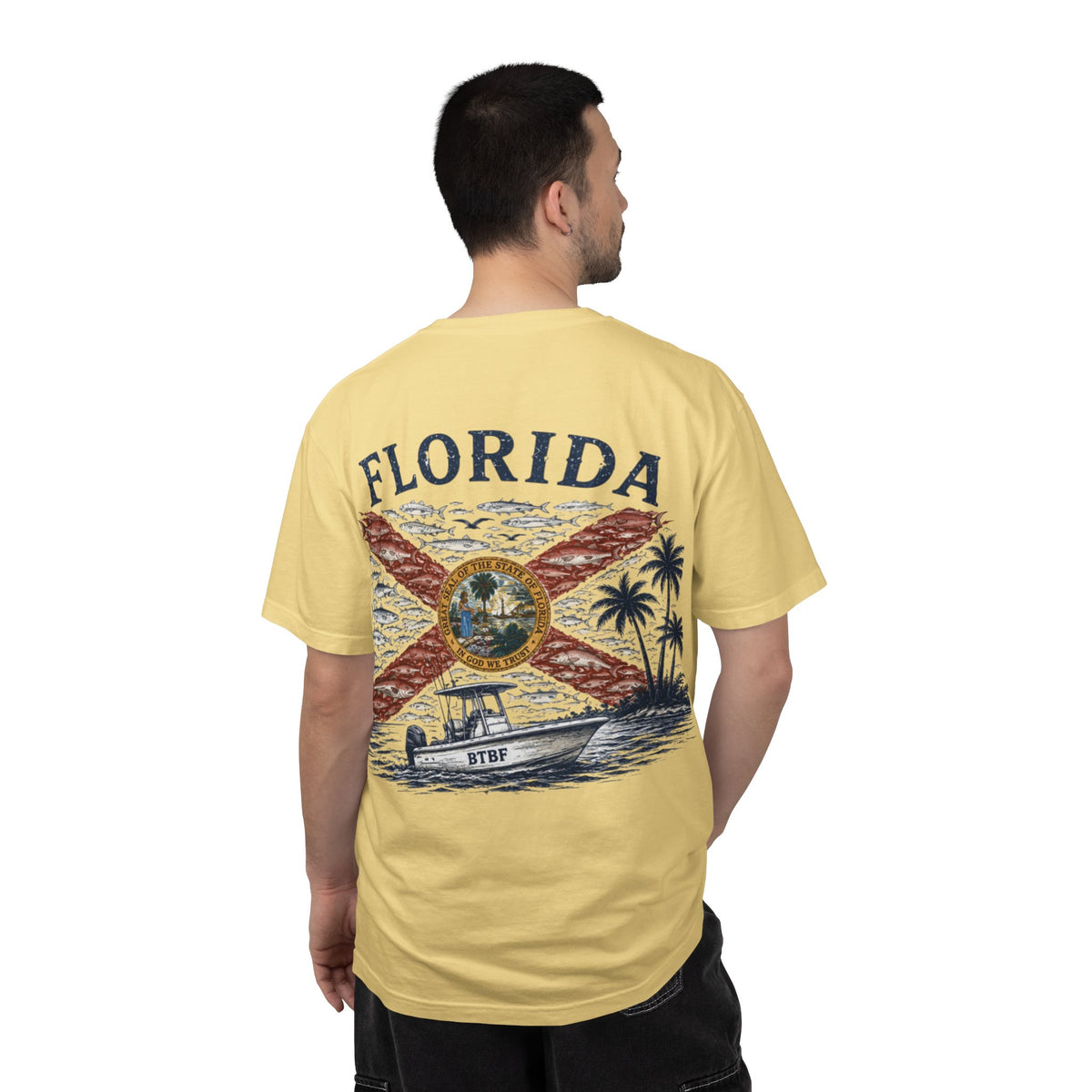 Florida Vintage Flag T‑Shirt — 'BTBF' Boat Graphic