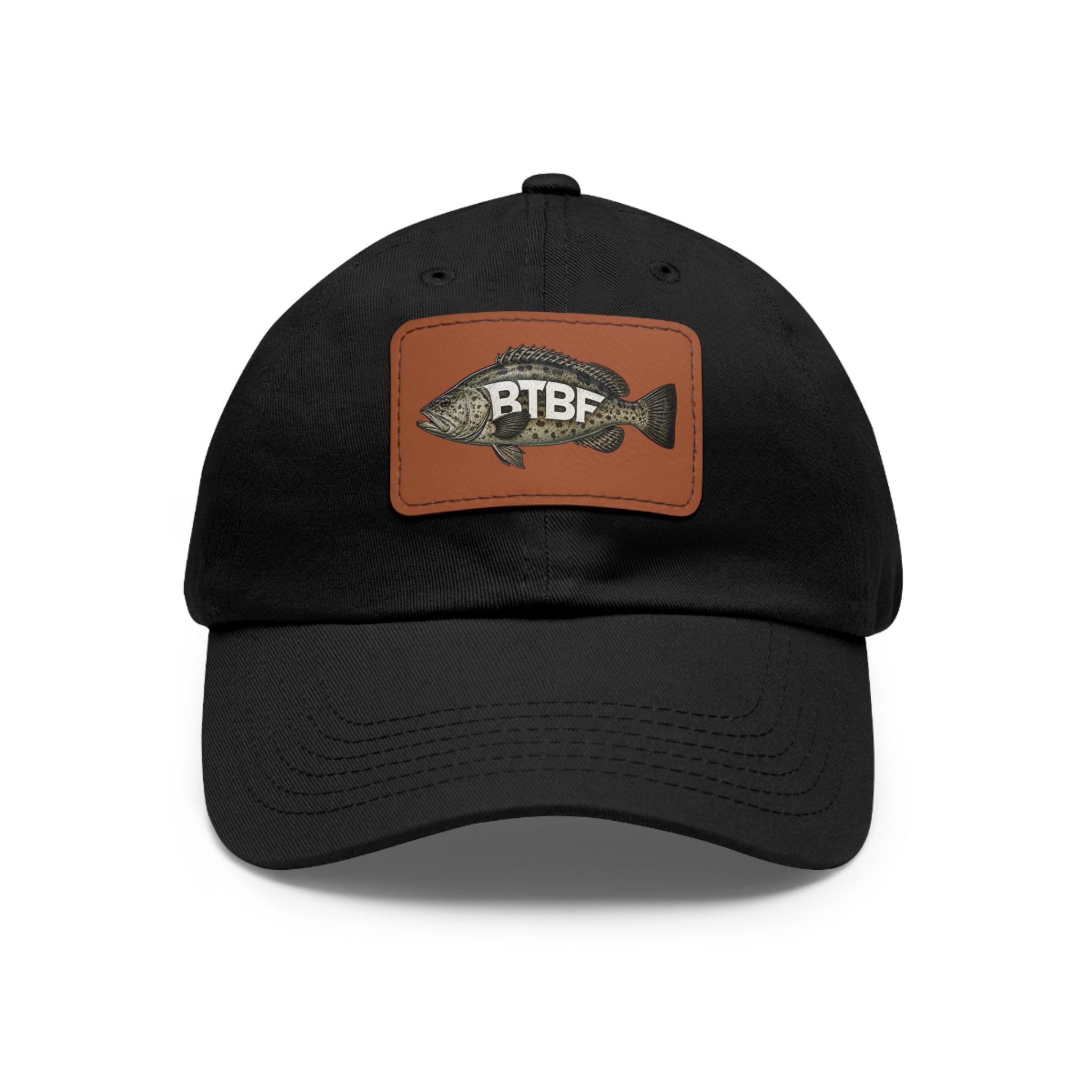 Grouper Leather Patch Dad Hat — RTBF Fishing Logo Cap