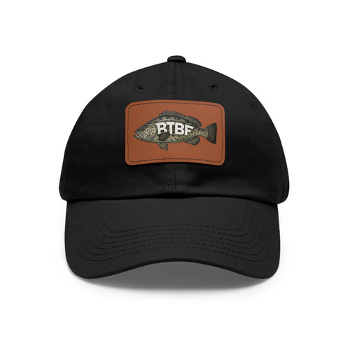 Grouper Leather Patch Dad Hat — RTBF Fishing Logo Cap