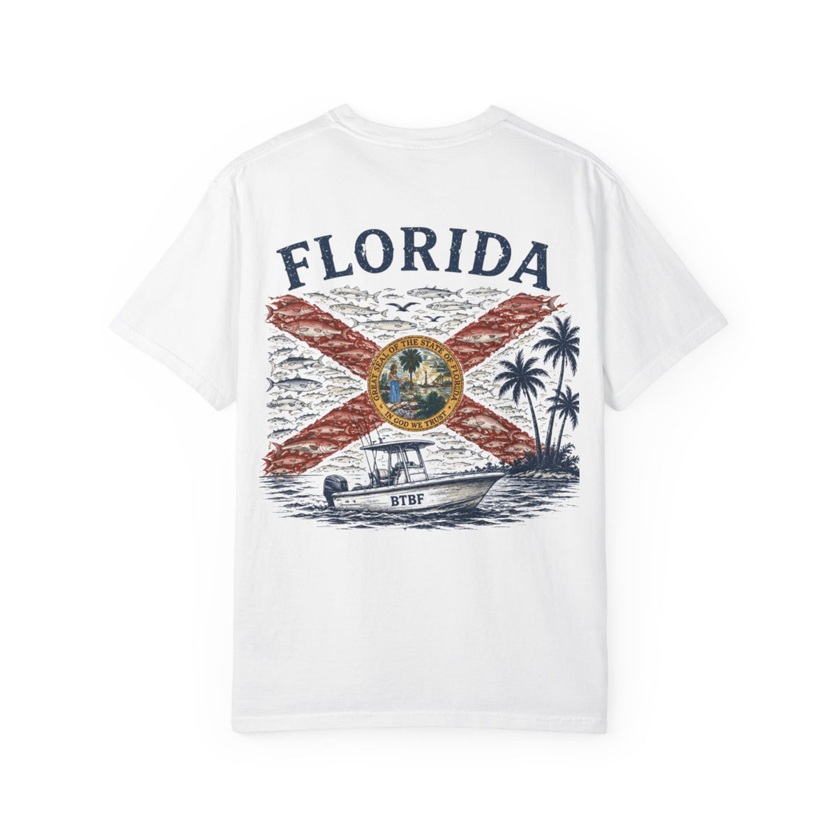 Florida Vintage Flag T‑Shirt — 'BTBF' Boat Graphic