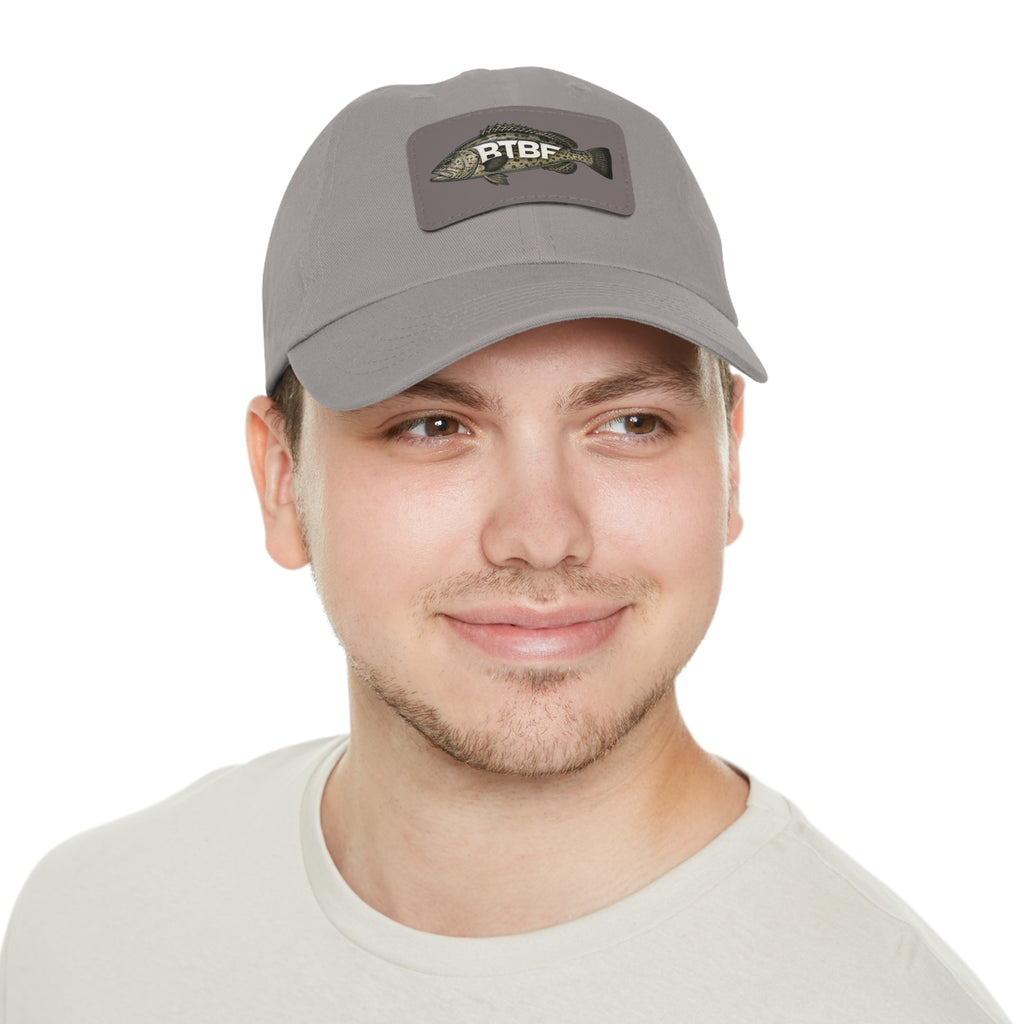 Grouper Leather Patch Dad Hat — RTBF Fishing Logo Cap
