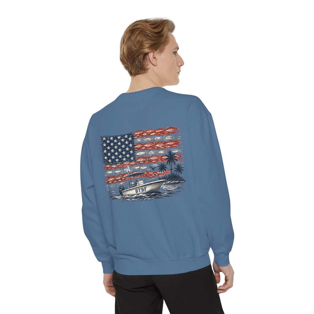 Sweatshirt — BTBF American Flag Boat Graphic Crewneck