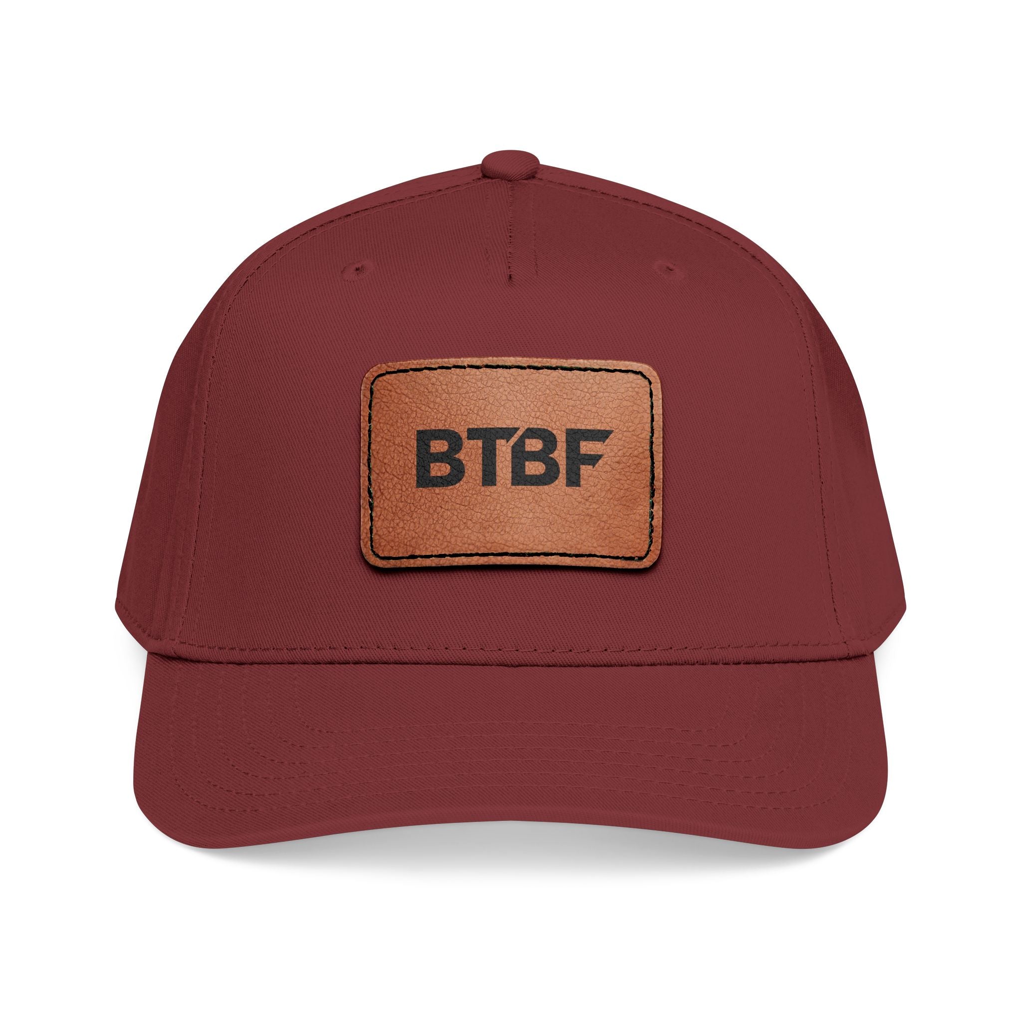 BTBF Leather Patch Baseball Cap — Mid Profile Rectangle Patch Hat