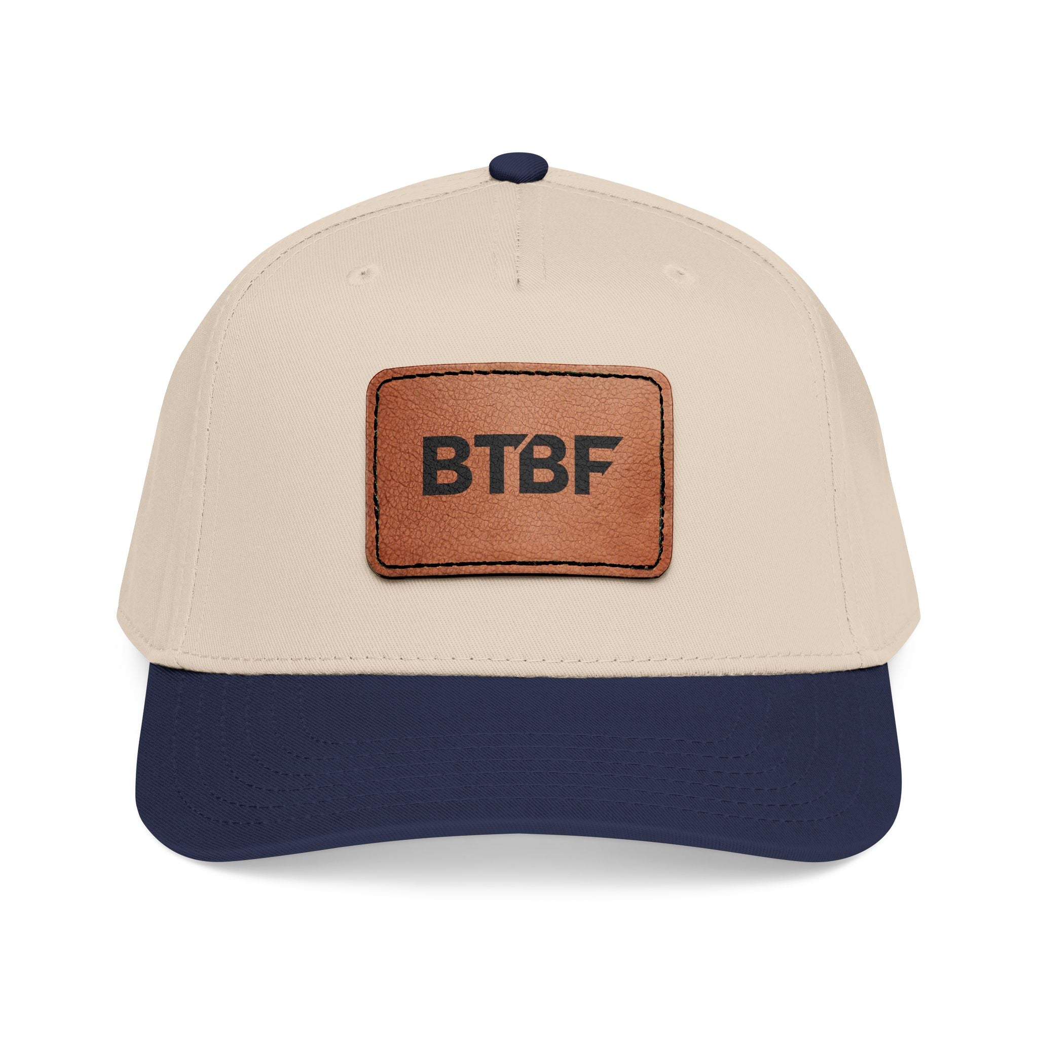 BTBF Leather Patch Baseball Cap — Mid Profile Rectangle Patch Hat