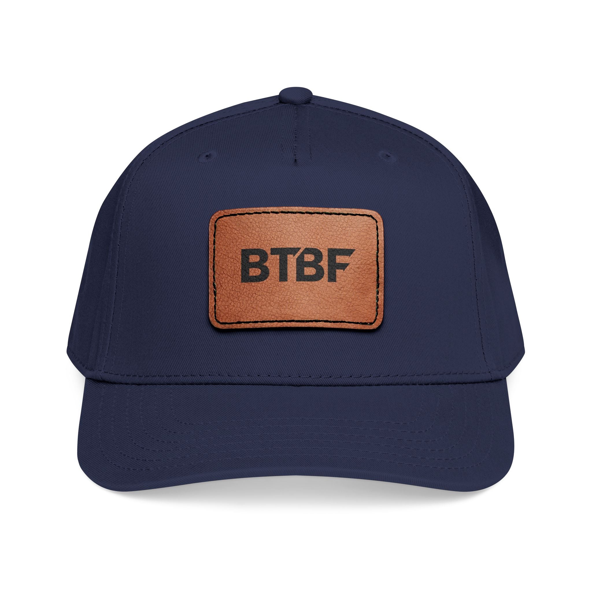 BTBF Leather Patch Baseball Cap — Mid Profile Rectangle Patch Hat