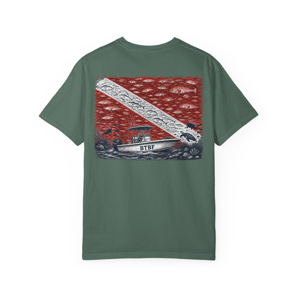 BTBF Dive Flag T-Shirt — Back Graphic Boat & Scuba Flag Tee