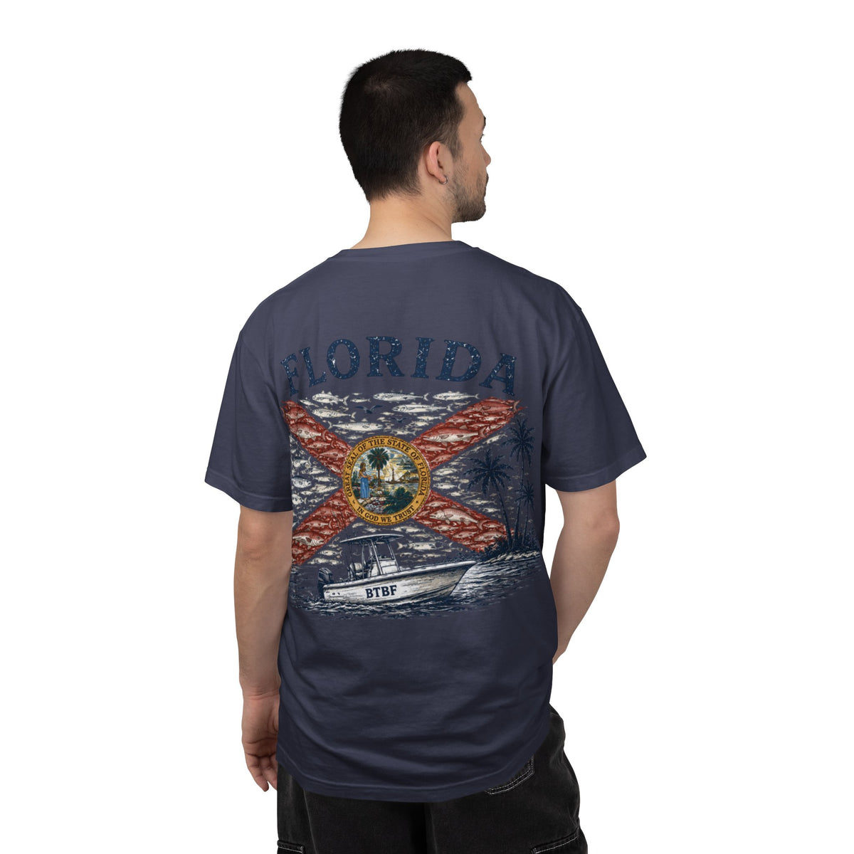 Florida Vintage Flag T‑Shirt — 'BTBF' Boat Graphic