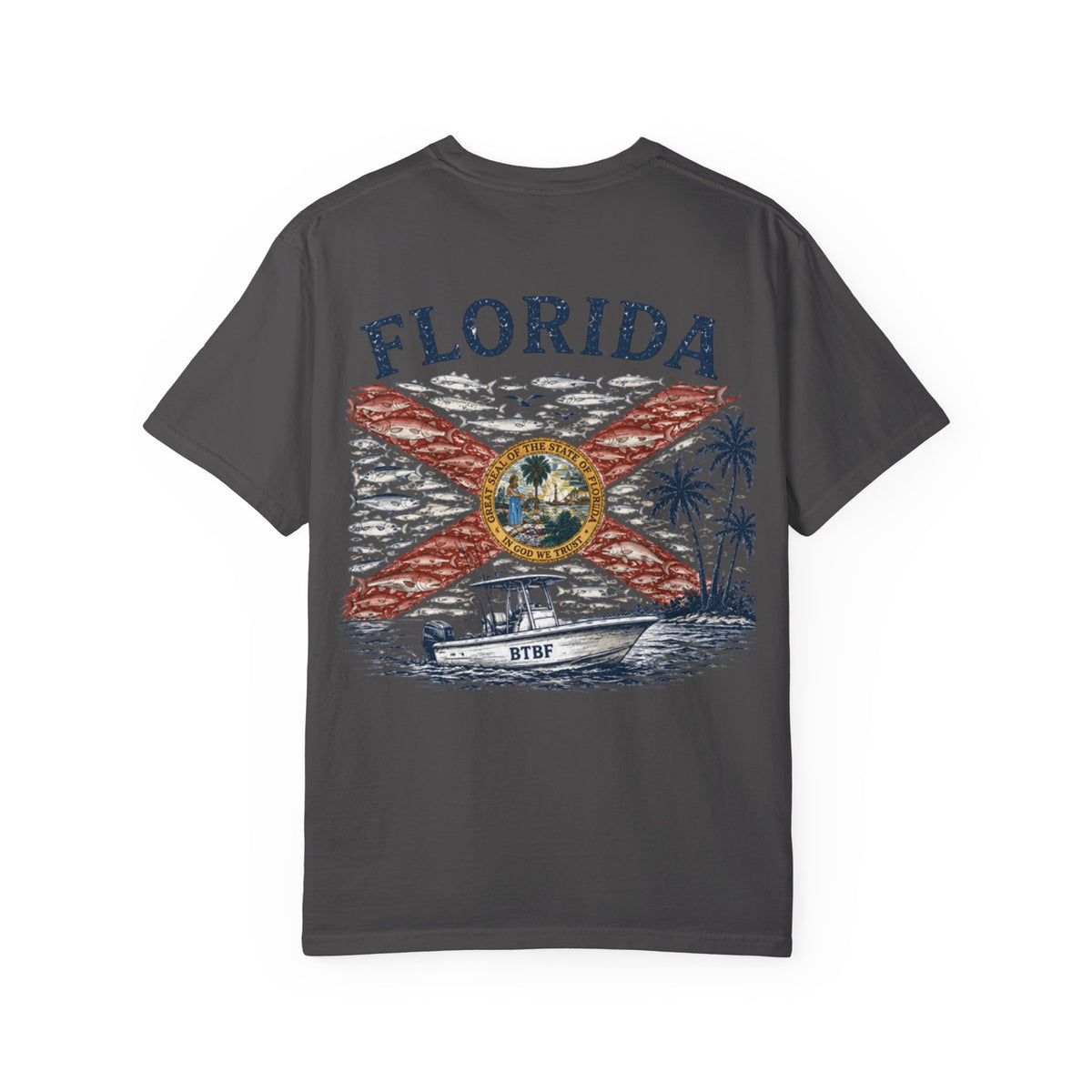 Florida Vintage Flag T‑Shirt — 'BTBF' Boat Graphic