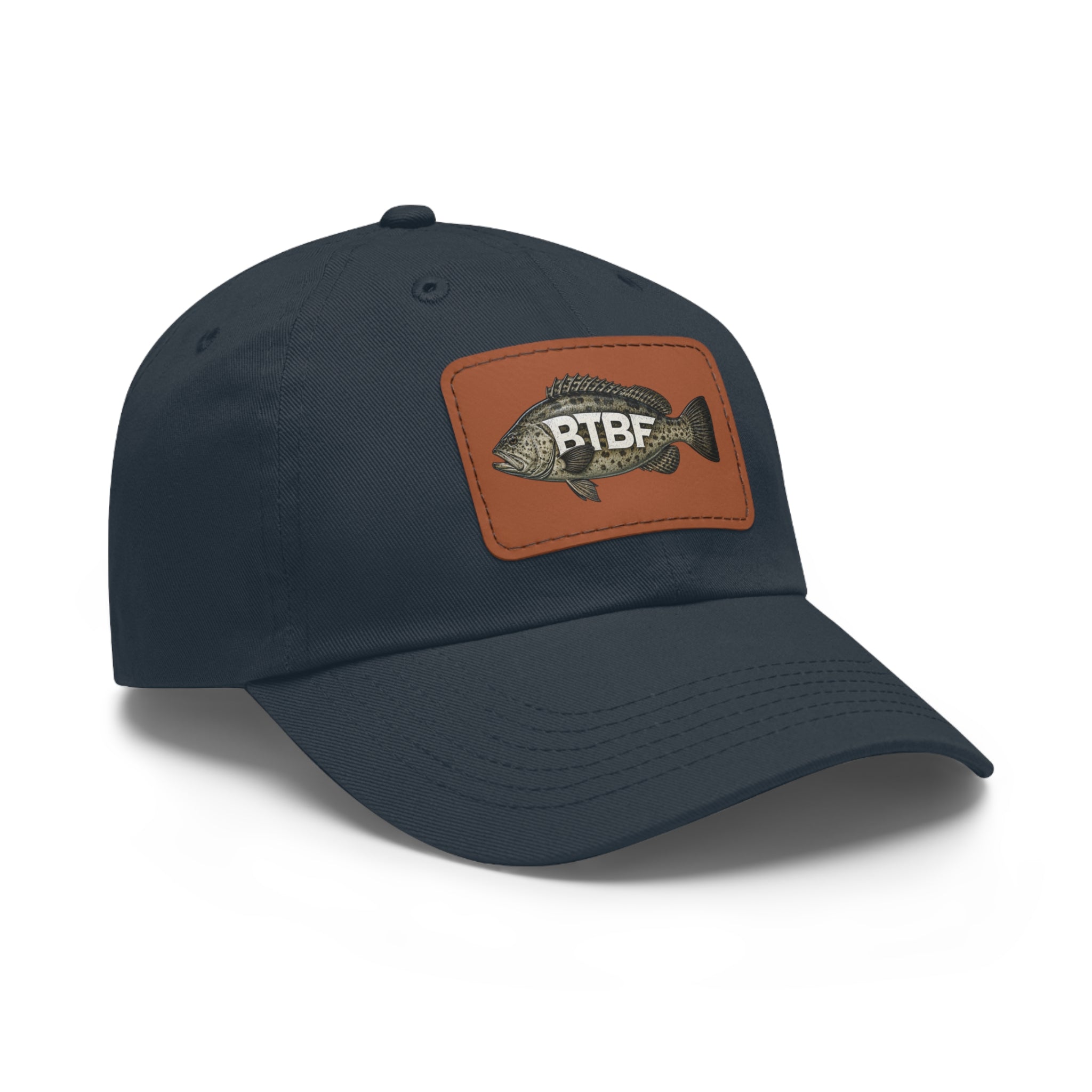 Grouper Leather Patch Dad Hat — RTBF Fishing Logo Cap
