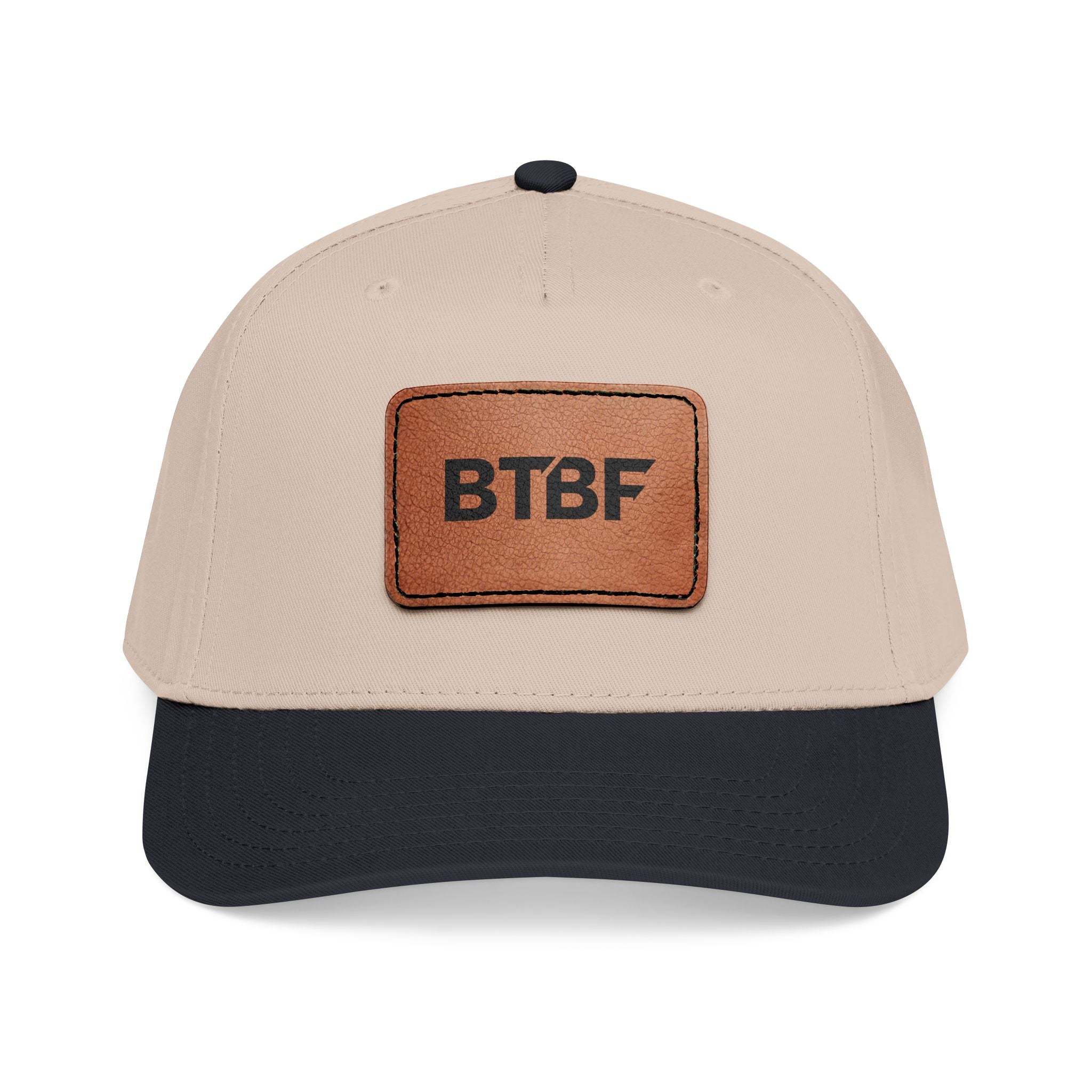 BTBF Leather Patch Baseball Cap — Mid Profile Rectangle Patch Hat