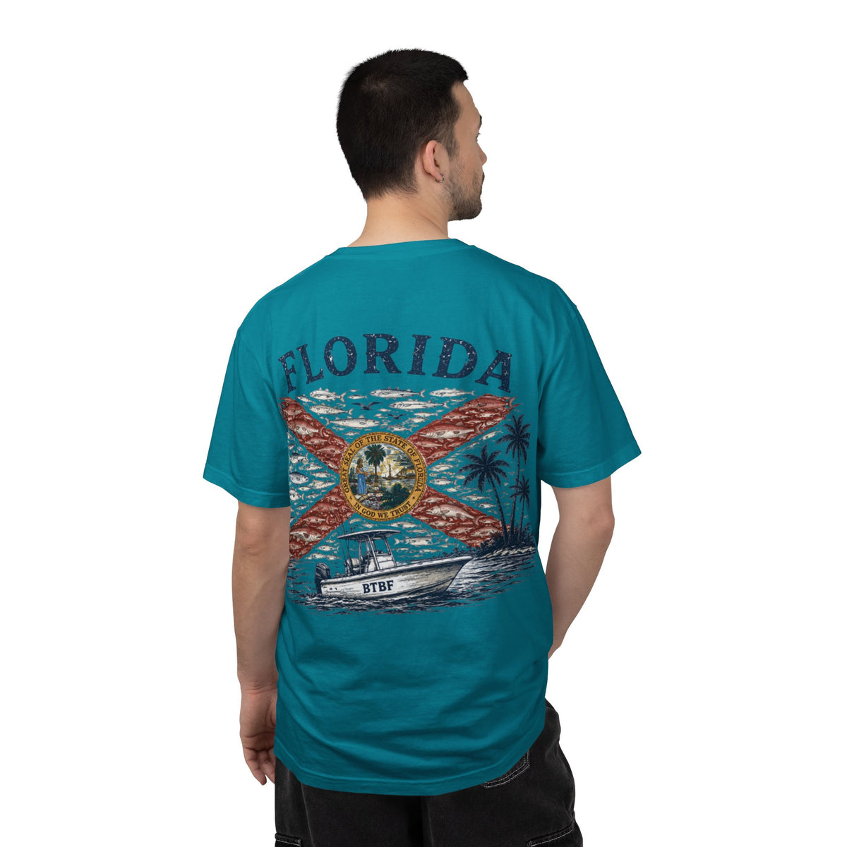 Florida Vintage Flag T‑Shirt — 'BTBF' Boat Graphic