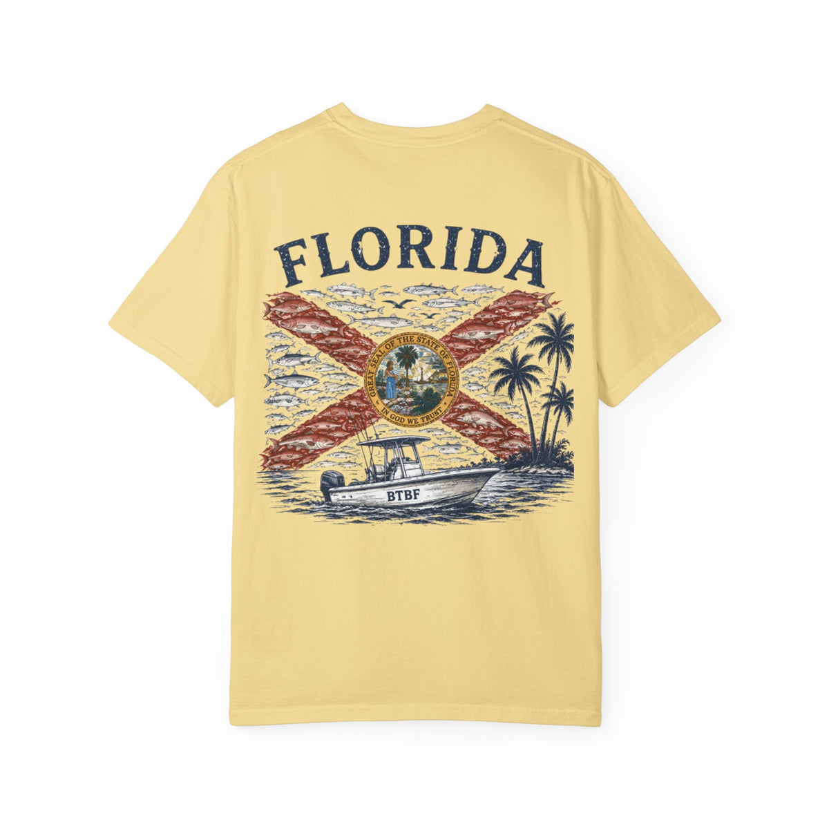 Florida Vintage Flag T‑Shirt — 'BTBF' Boat Graphic
