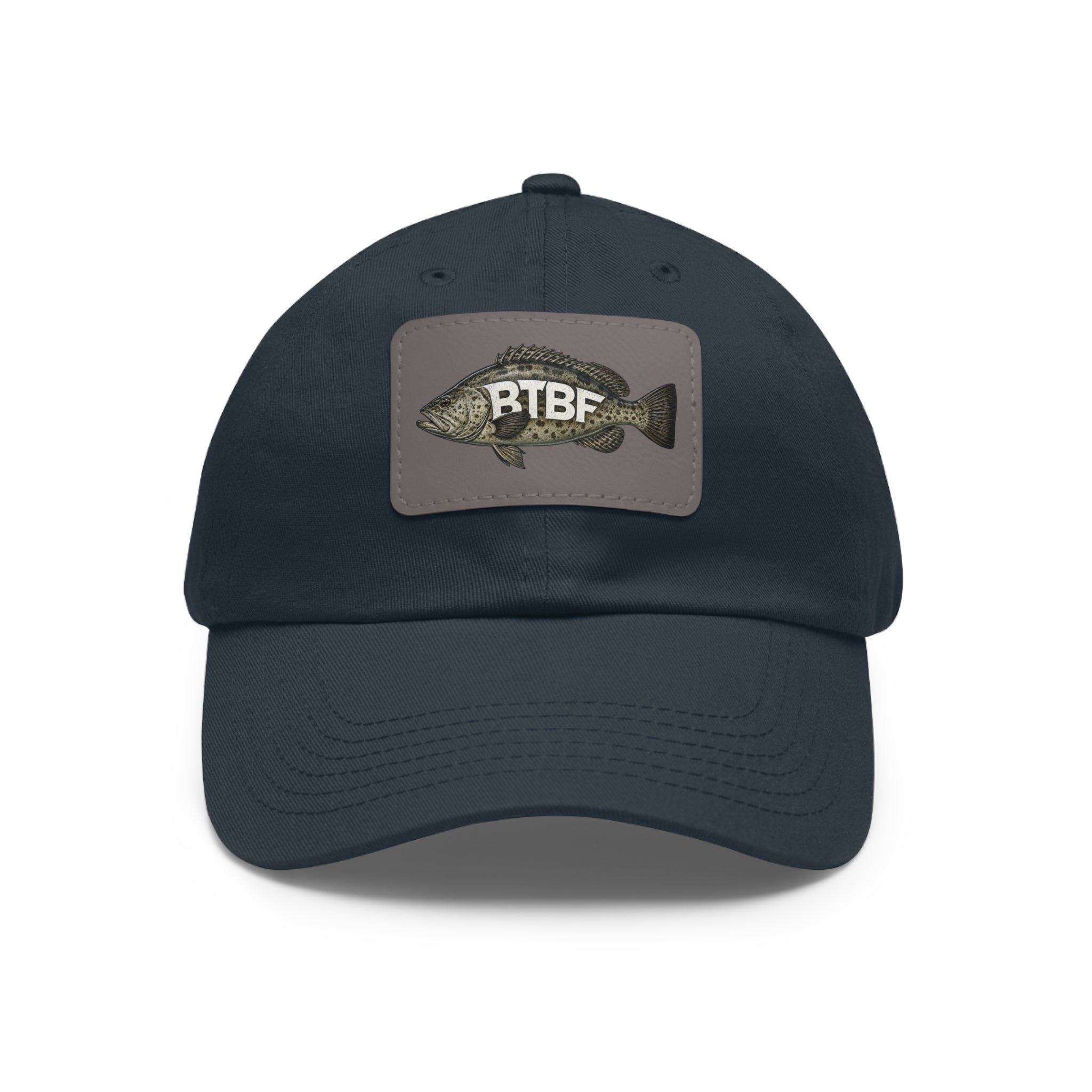 Grouper Leather Patch Dad Hat — RTBF Fishing Logo Cap