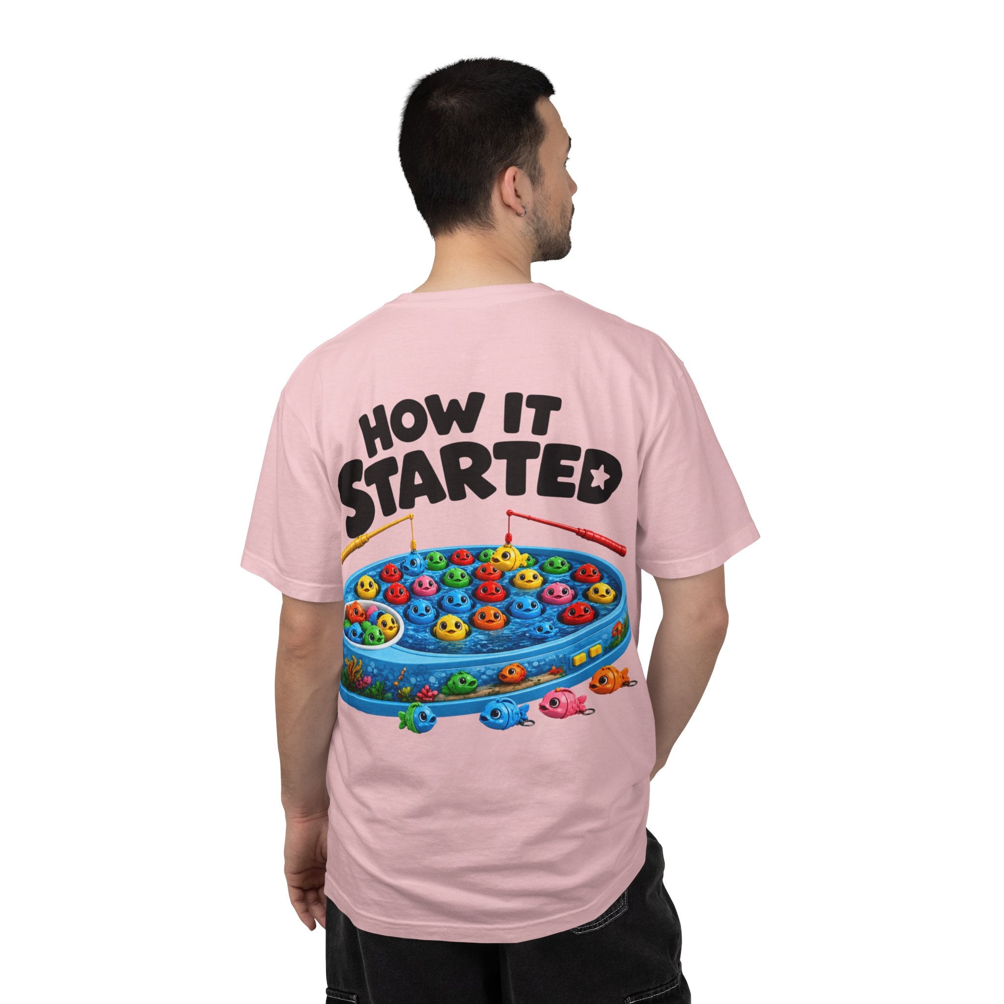 T-Shirt — "BTBF" Front / "How It Started" Fishing Game Back Graphic