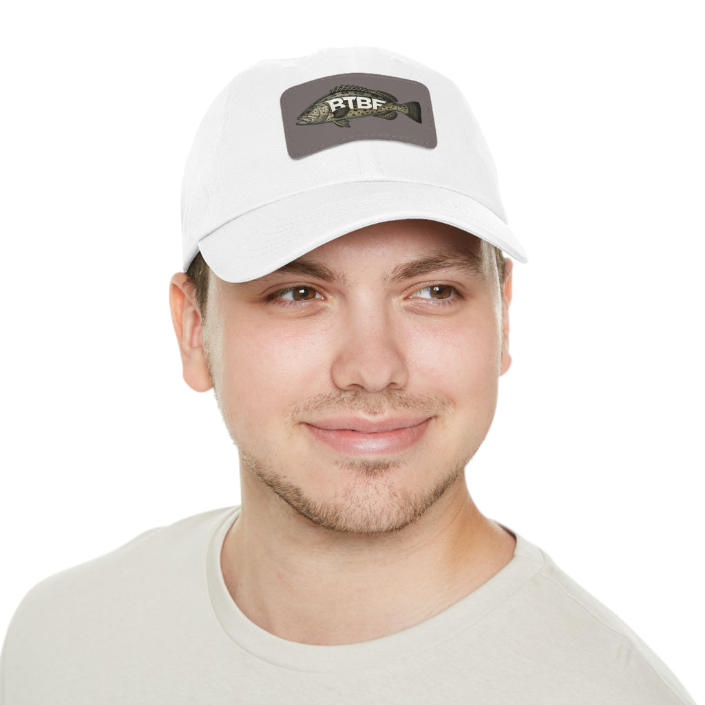Grouper Leather Patch Dad Hat — RTBF Fishing Logo Cap