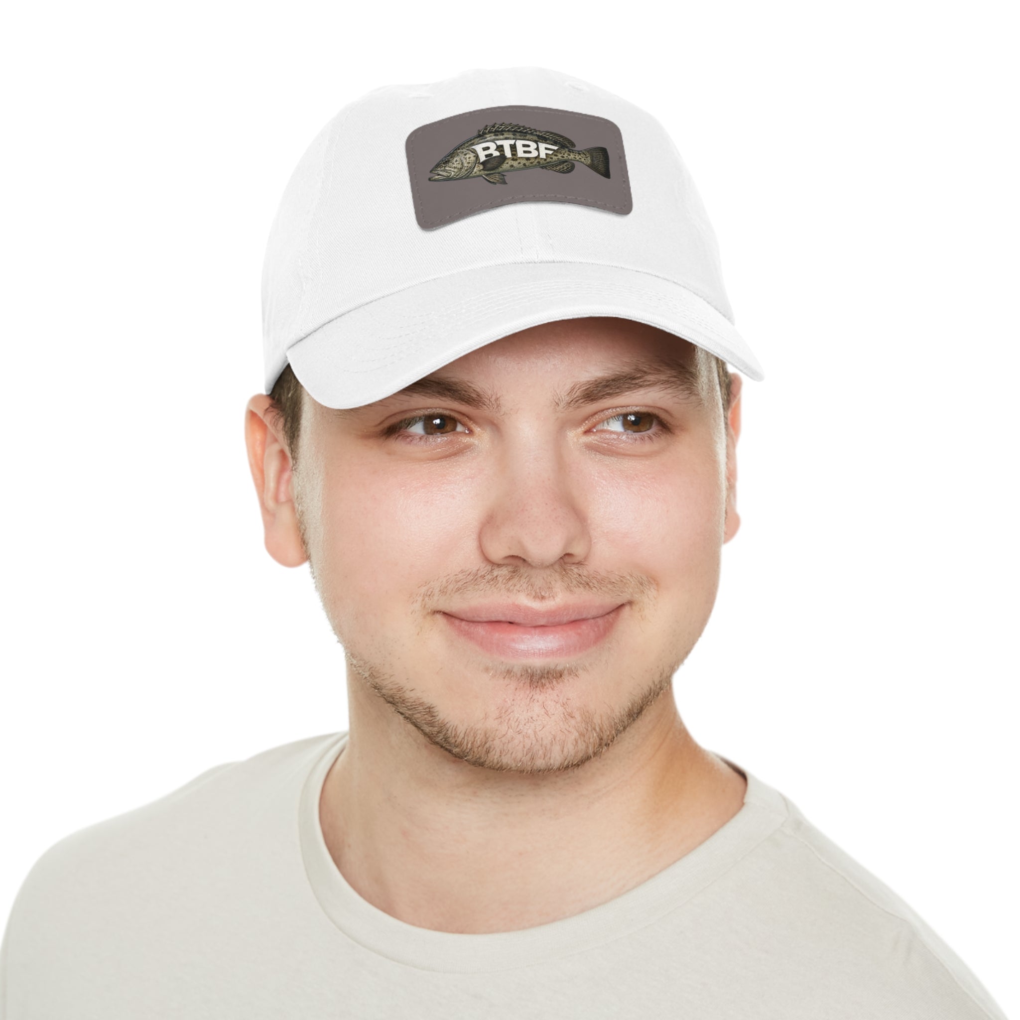 Grouper Leather Patch Dad Hat — RTBF Fishing Logo Cap