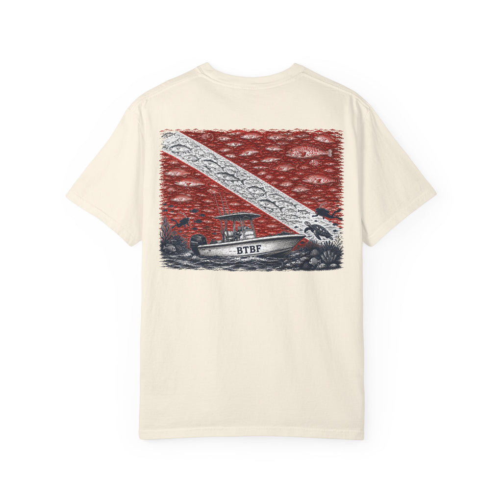 BTBF Dive Flag T-Shirt — Back Graphic Boat & Scuba Flag Tee