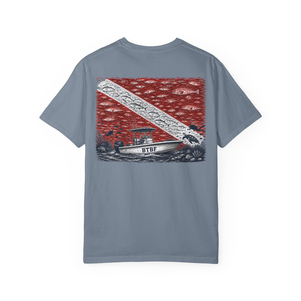 BTBF Dive Flag T-Shirt — Back Graphic Boat & Scuba Flag Tee