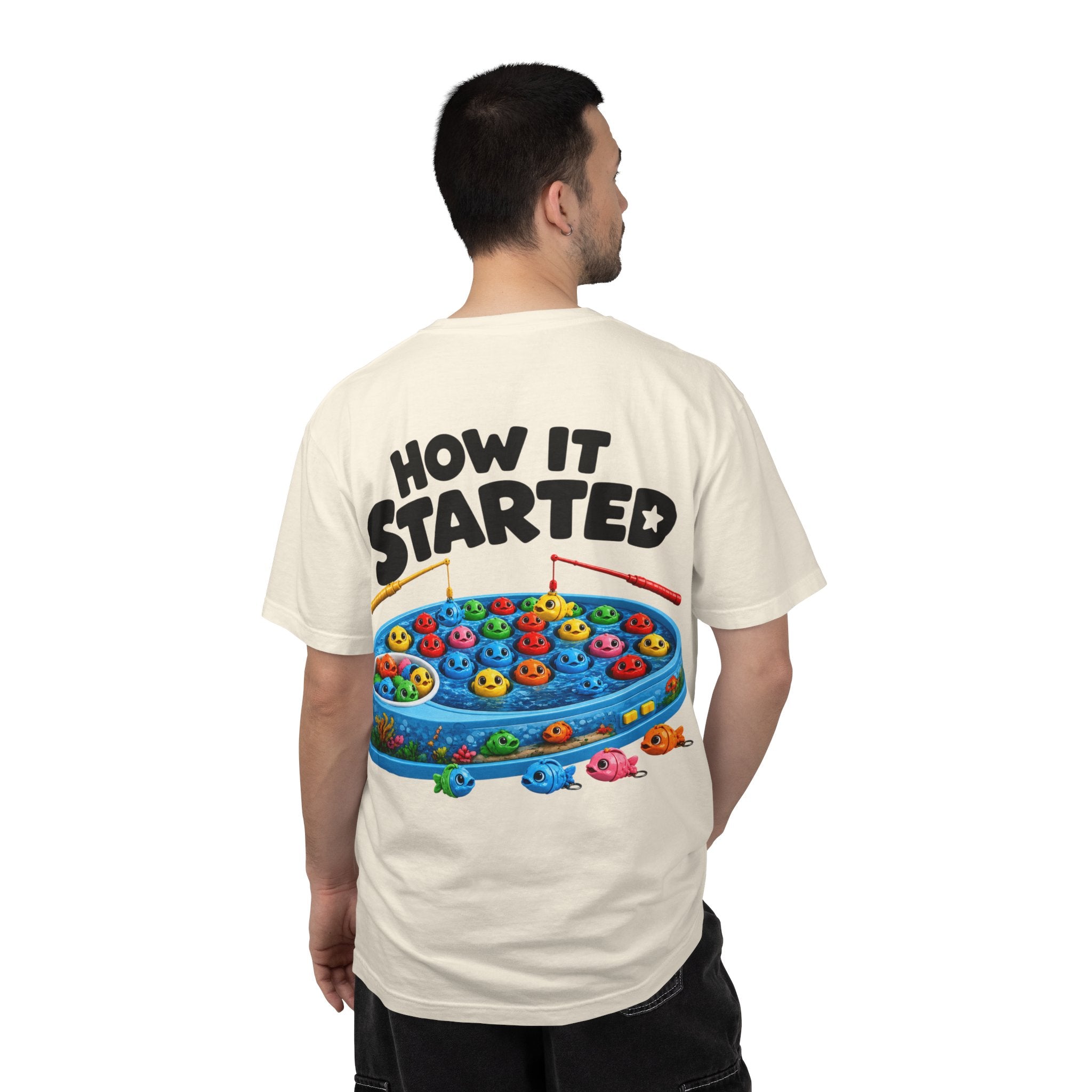 T-Shirt — "BTBF" Front / "How It Started" Fishing Game Back Graphic