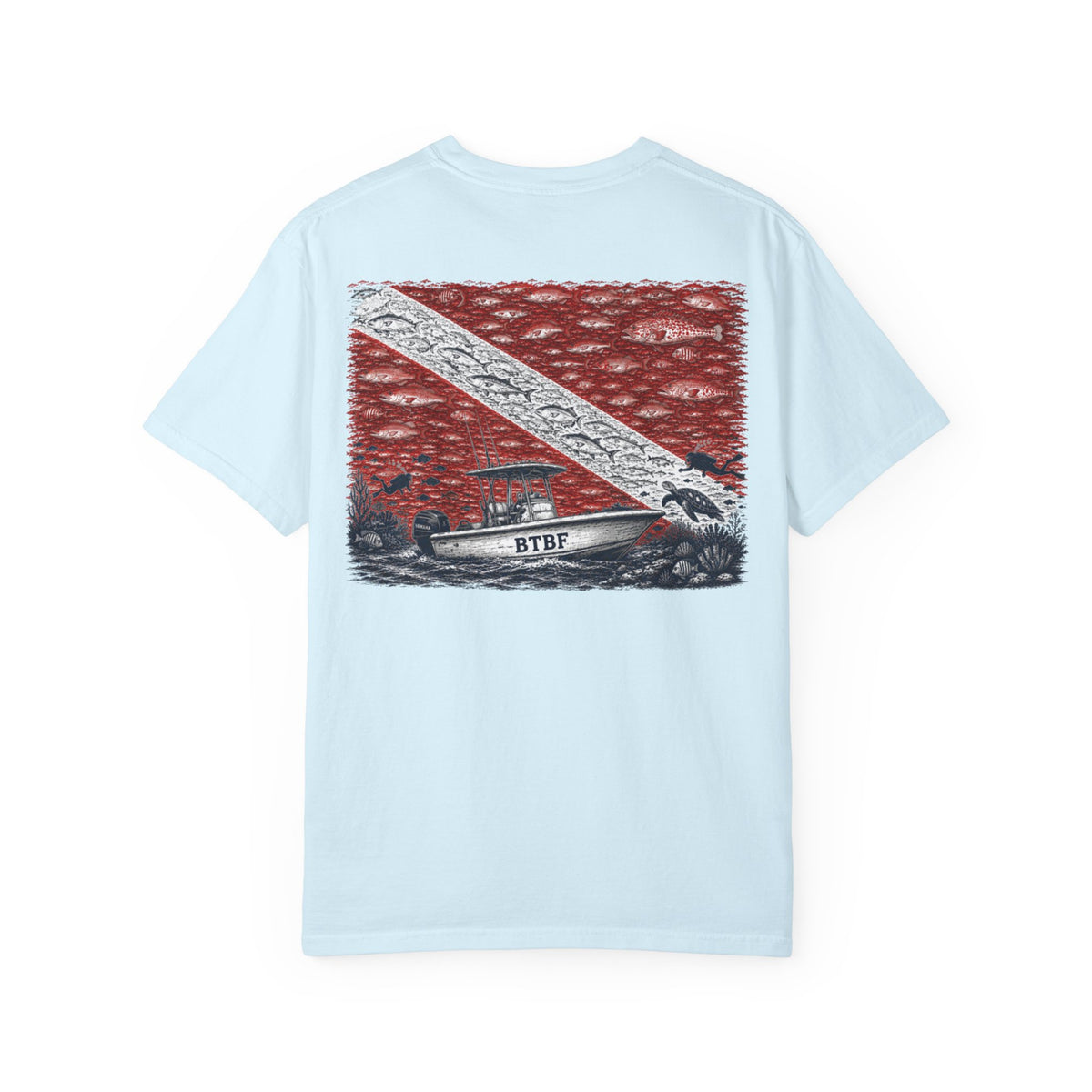 BTBF Dive Flag T-Shirt — Back Graphic Boat & Scuba Flag Tee