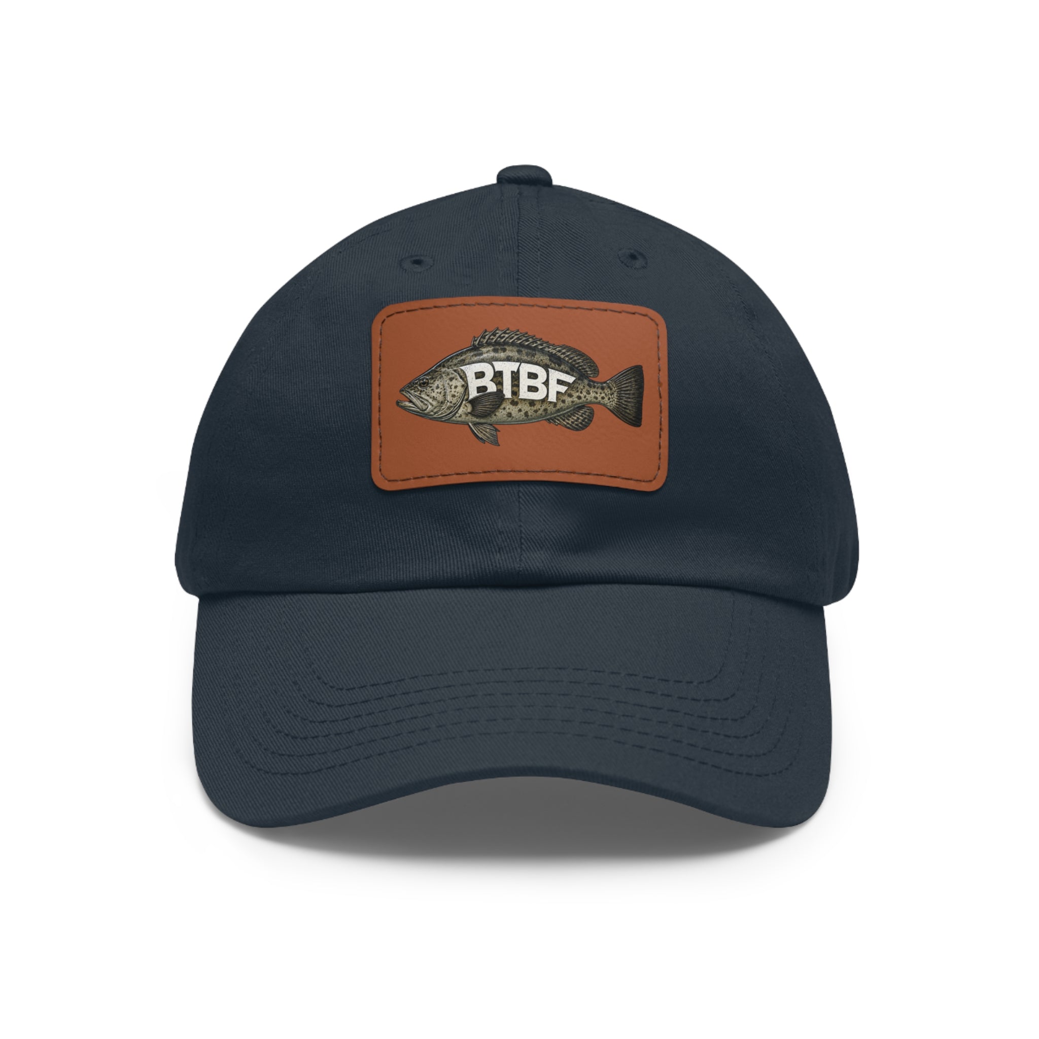 Grouper Leather Patch Dad Hat — RTBF Fishing Logo Cap