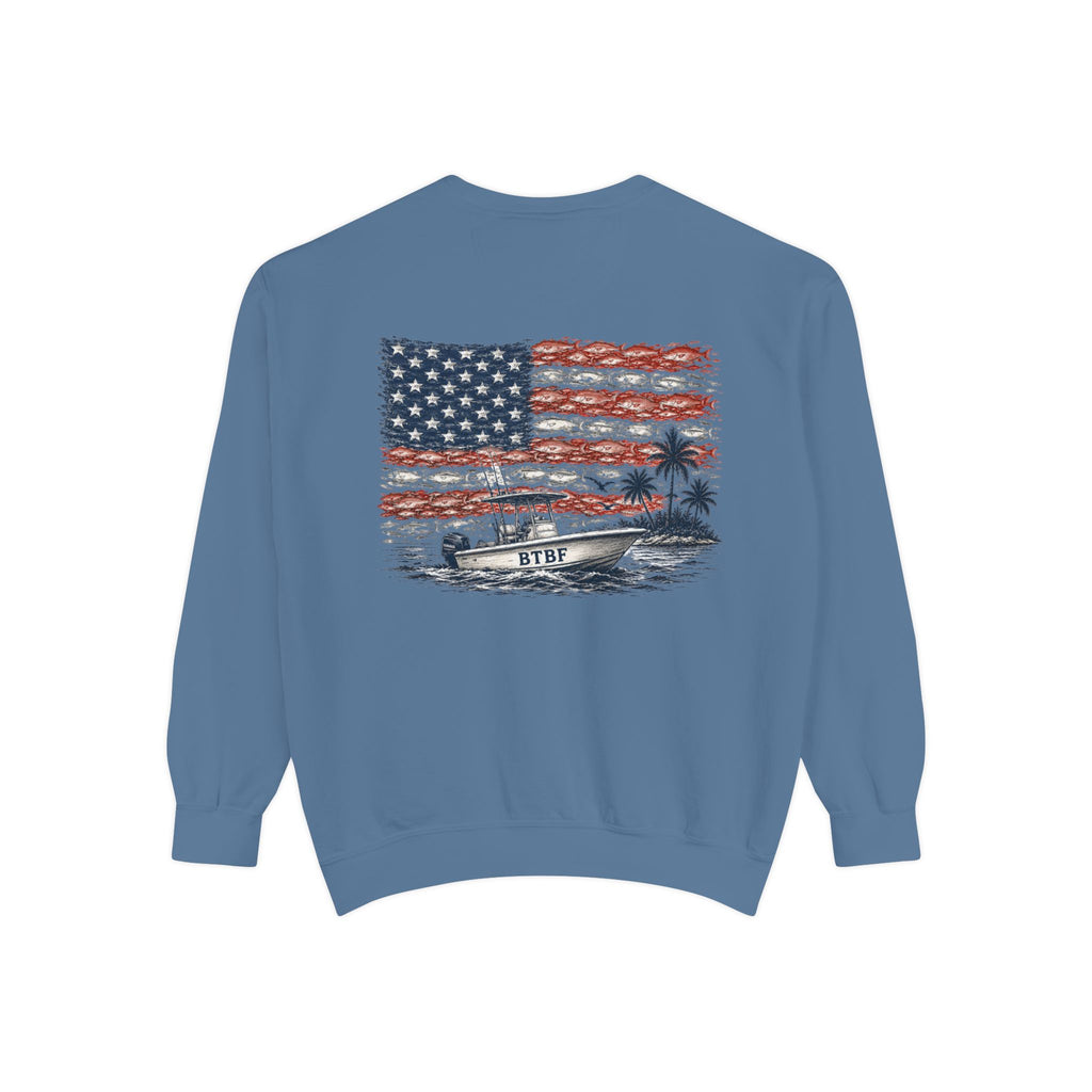 Sweatshirt — BTBF American Flag Boat Graphic Crewneck