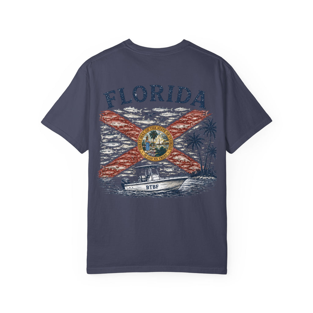 Florida Vintage Flag T‑Shirt — 'BTBF' Boat Graphic