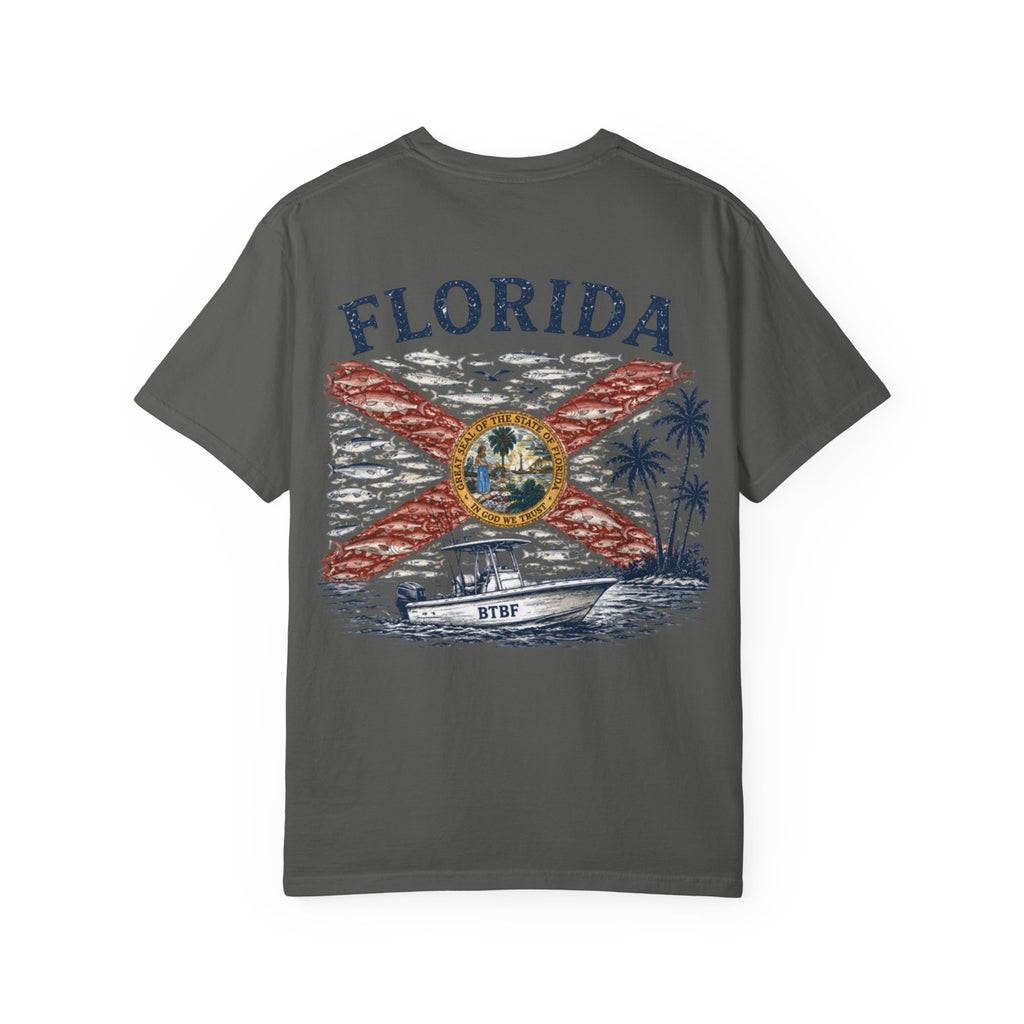 Florida Vintage Flag T‑Shirt — 'BTBF' Boat Graphic