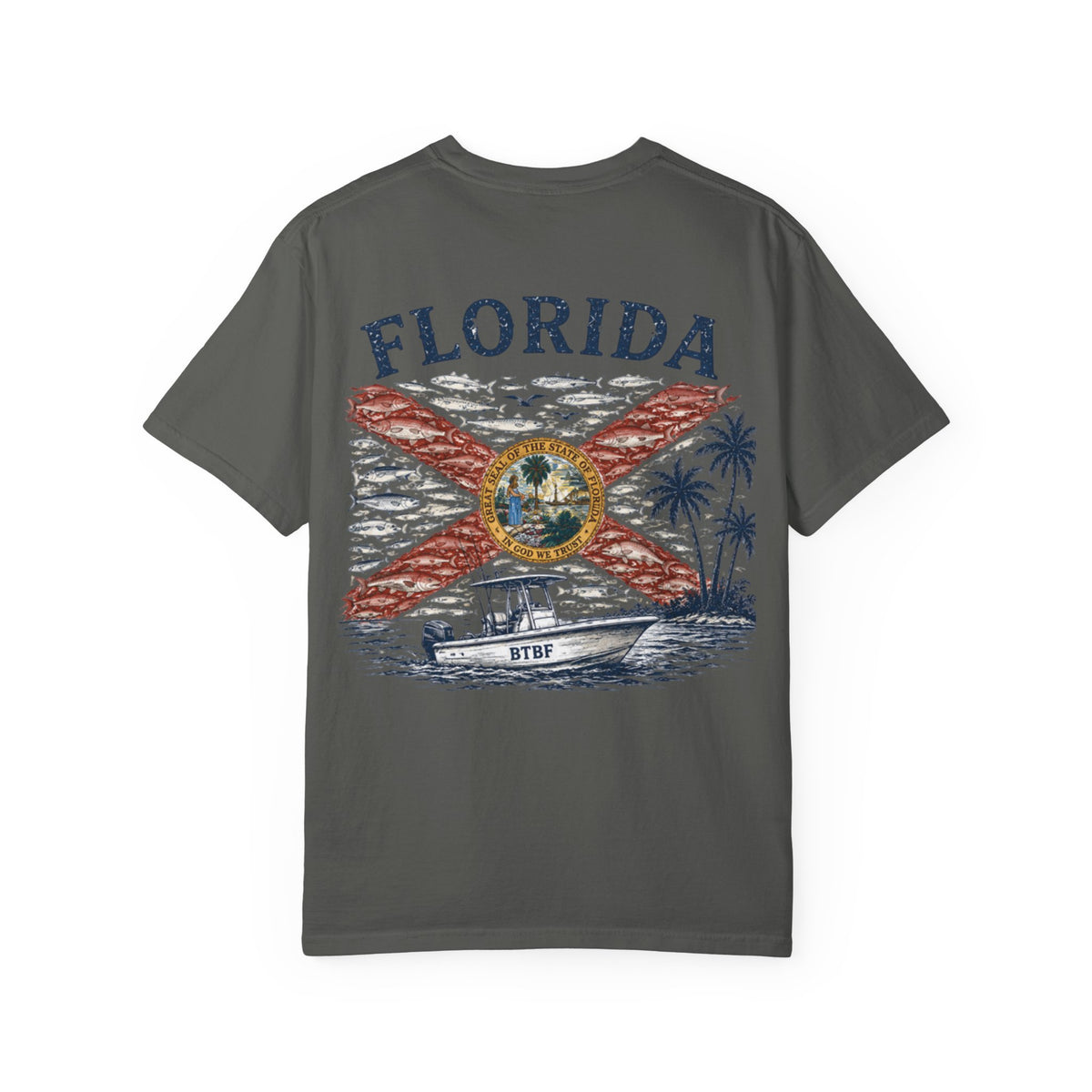 Florida Vintage Flag T‑Shirt — 'BTBF' Boat Graphic