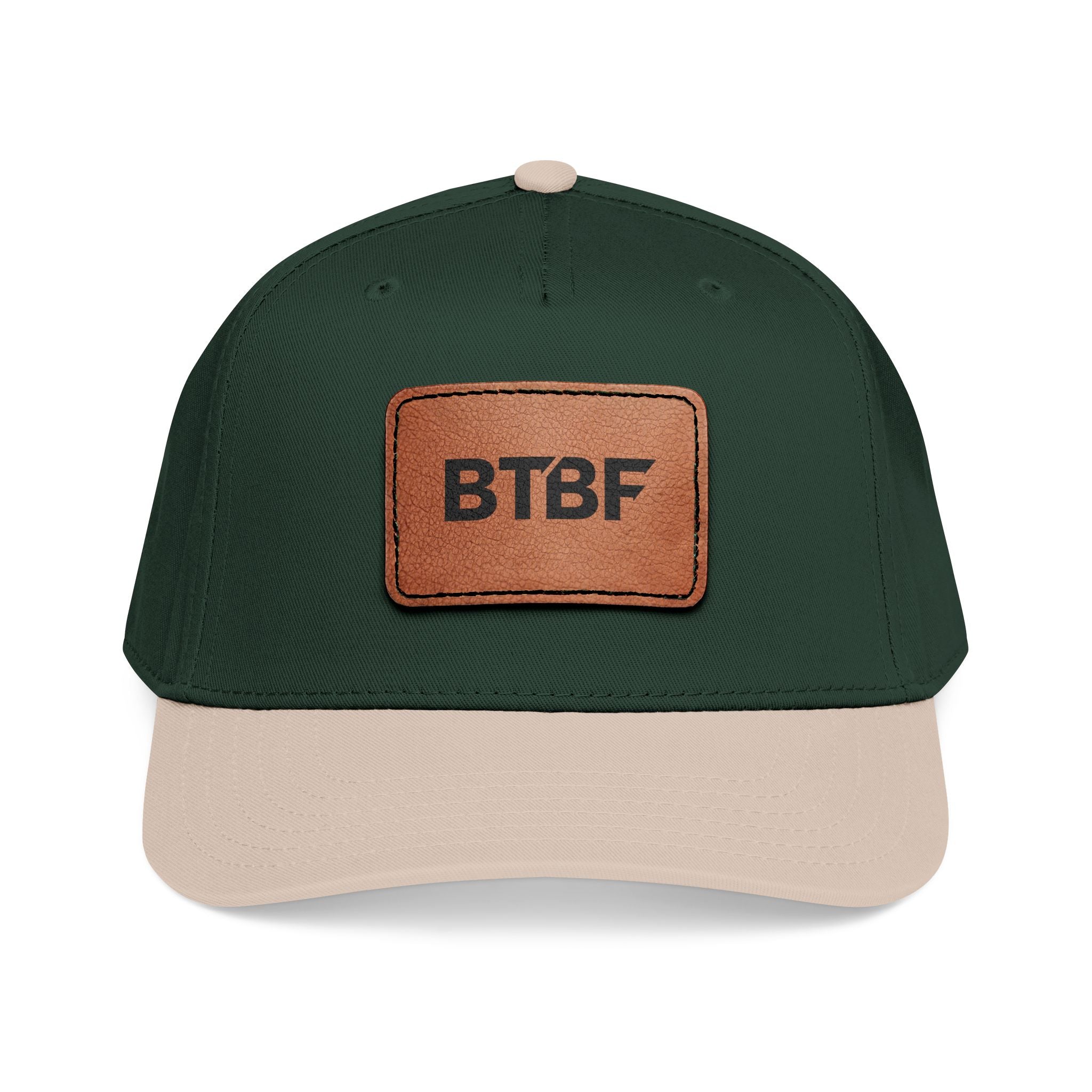 BTBF Leather Patch Baseball Cap — Mid Profile Rectangle Patch Hat