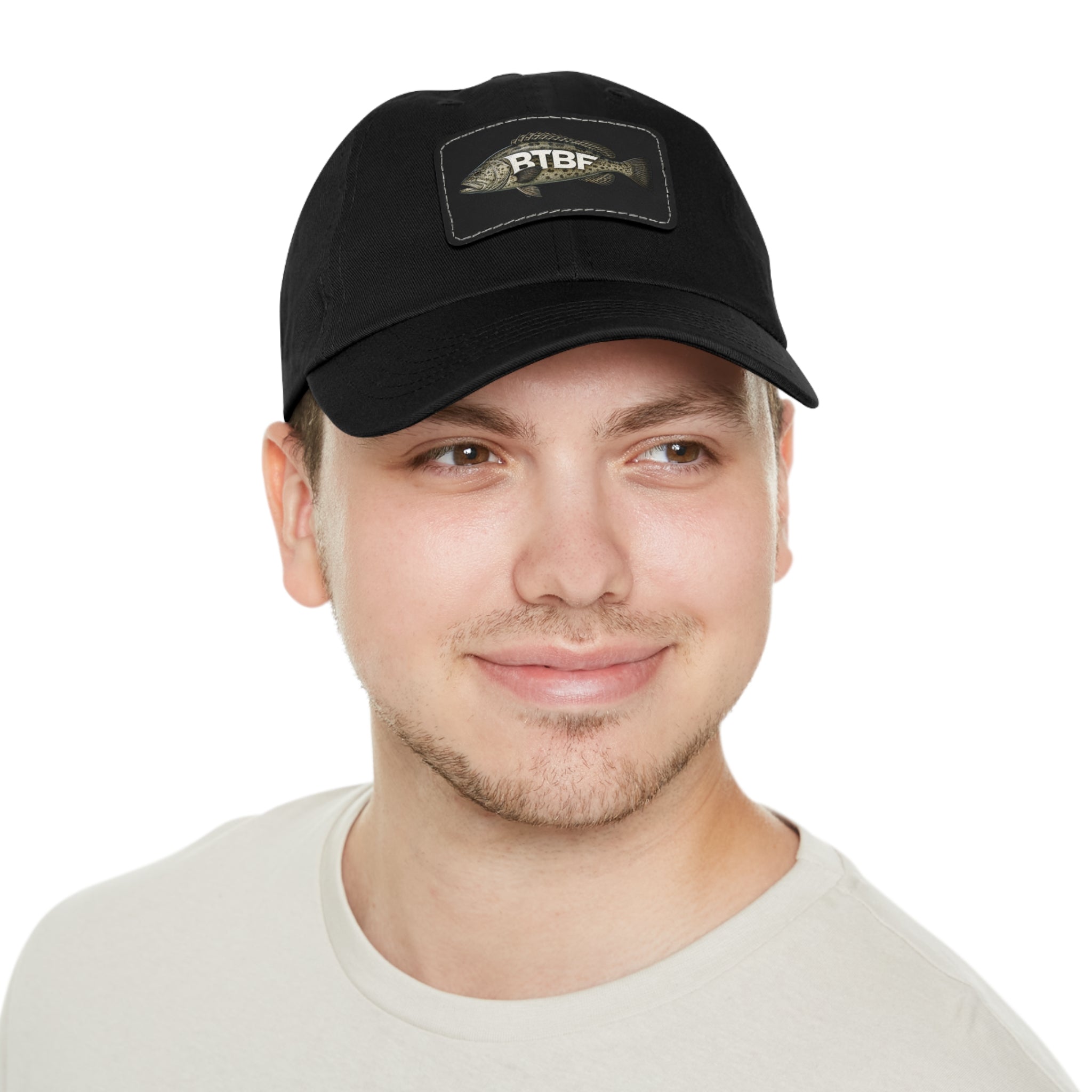 Grouper Leather Patch Dad Hat — RTBF Fishing Logo Cap