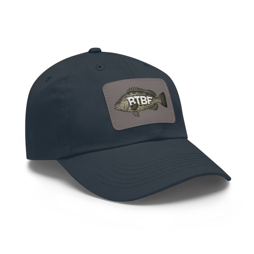 Grouper Leather Patch Dad Hat — RTBF Fishing Logo Cap
