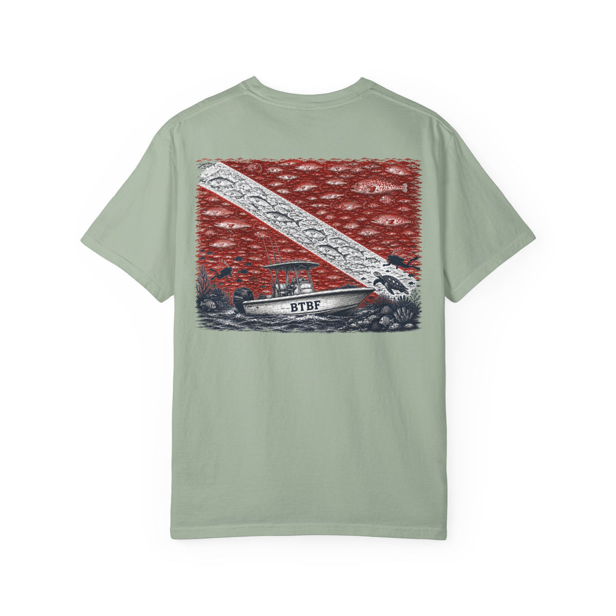 BTBF Dive Flag T-Shirt — Back Graphic Boat & Scuba Flag Tee