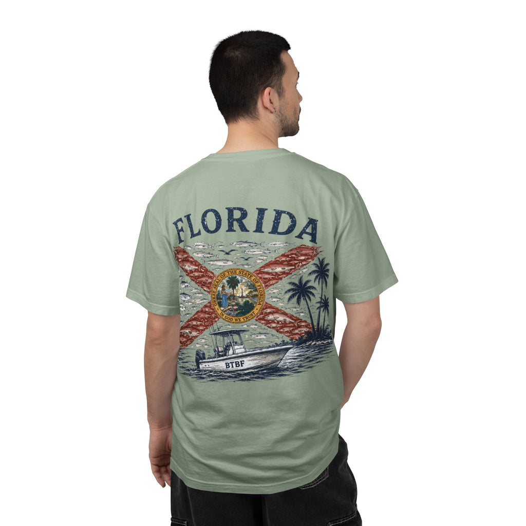 Florida Vintage Flag T‑Shirt — 'BTBF' Boat Graphic