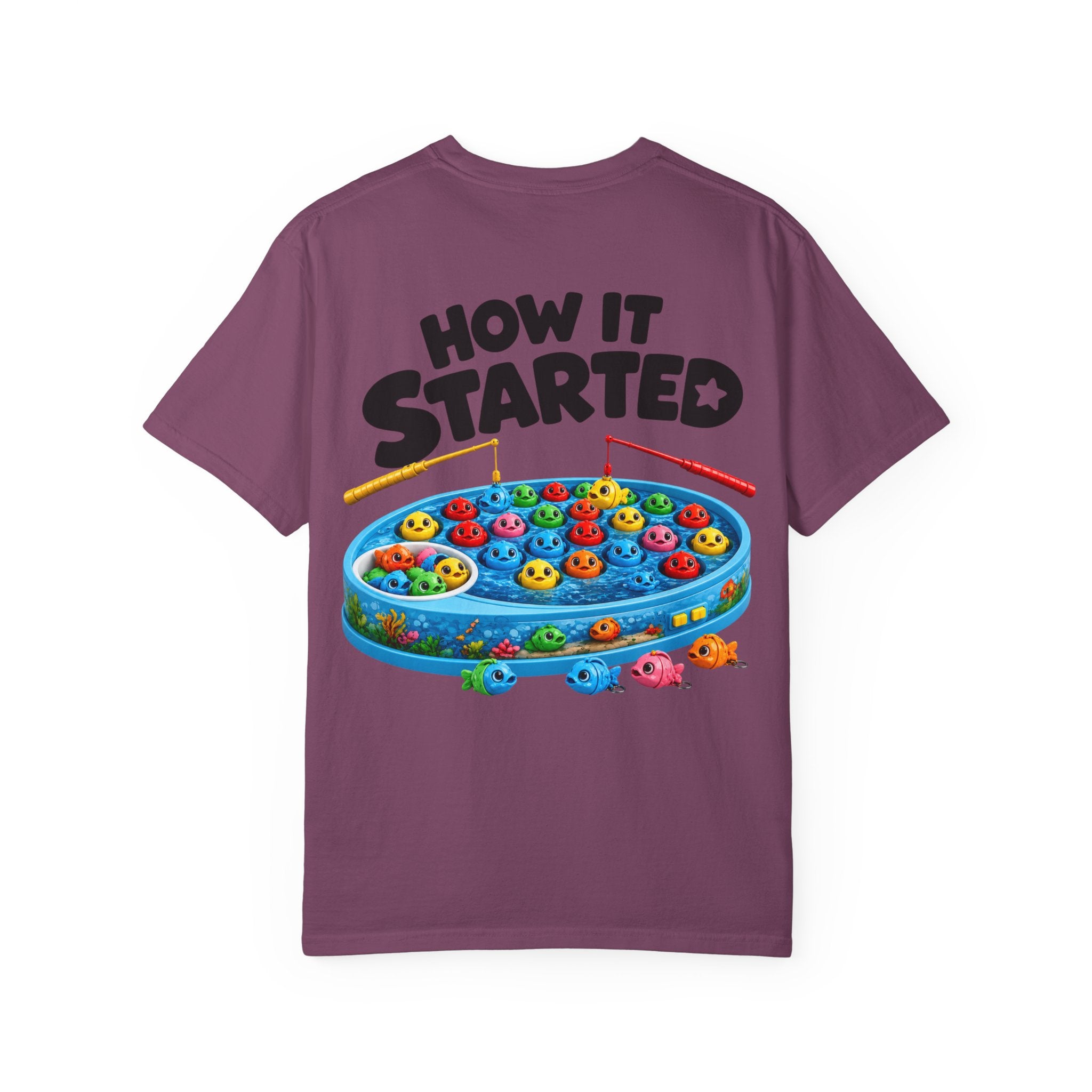 T-Shirt — "BTBF" Front / "How It Started" Fishing Game Back Graphic