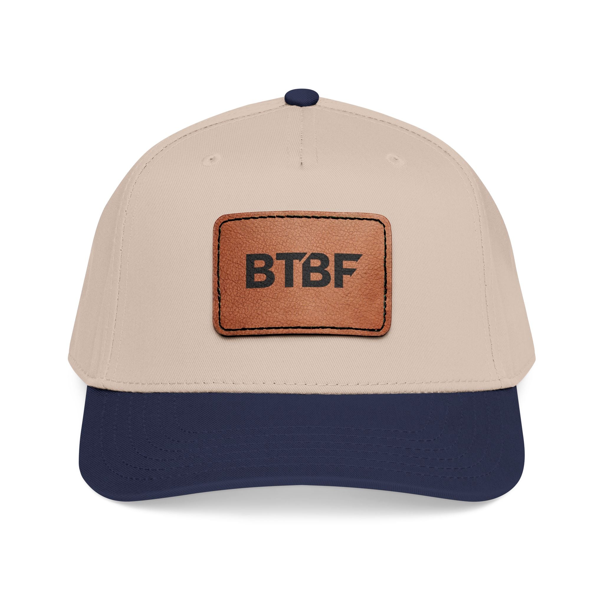 BTBF Leather Patch Baseball Cap — Mid Profile Rectangle Patch Hat